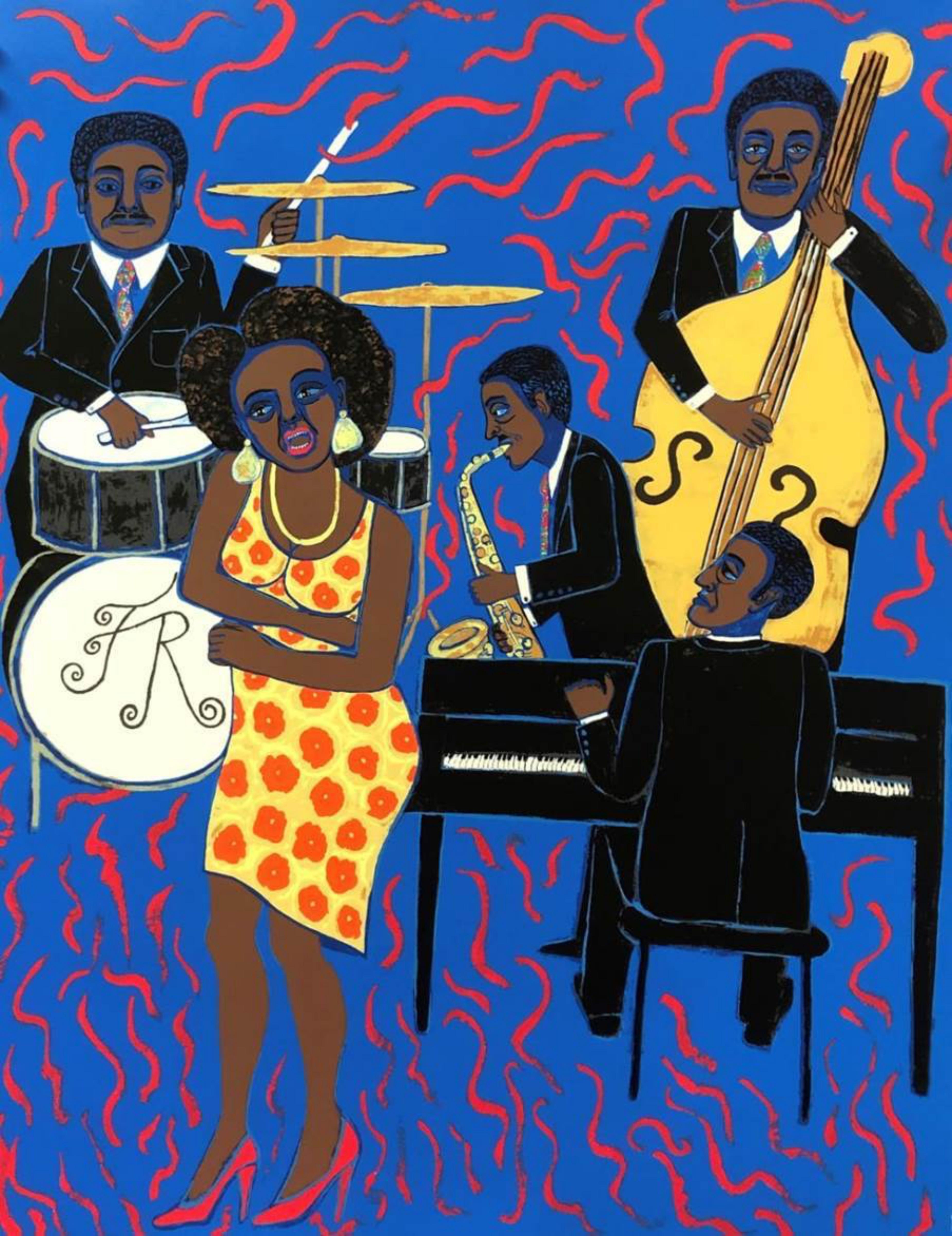 Faith Ringgold Figurative Print - JAZZ STORIES: MAMA CAN SING PAPA CAN BLOW #7: LOVE ME