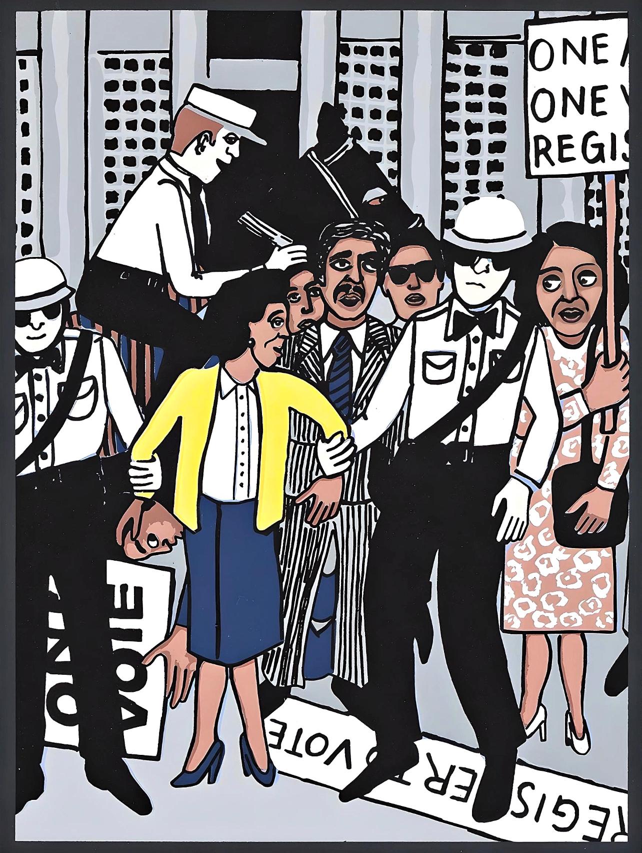 Faith Ringgold Figurative Print – Recht zum Vote, Brief von Birmingham City Jail