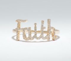 Anello con diamante Faith Script in oro massiccio 14K (certificato)