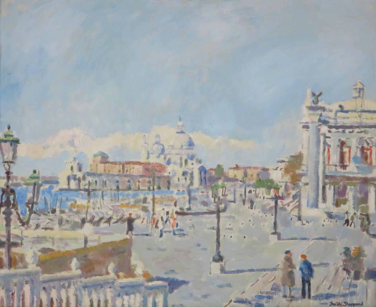 (1920-2008) Post-impressionista italiano firmato GRANDE Pittura ad olio VENEZIA Italia - Painting di Faith Sheppard