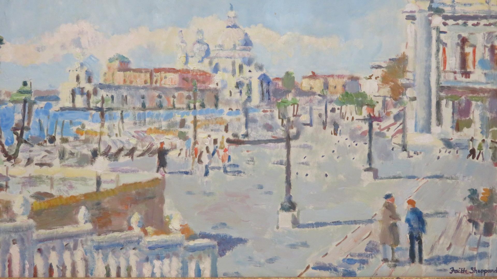 (1920-2008) Post-impressionista italiano firmato GRANDE Pittura ad olio VENEZIA Italia - Painting Postimpressionismo di Faith Sheppard