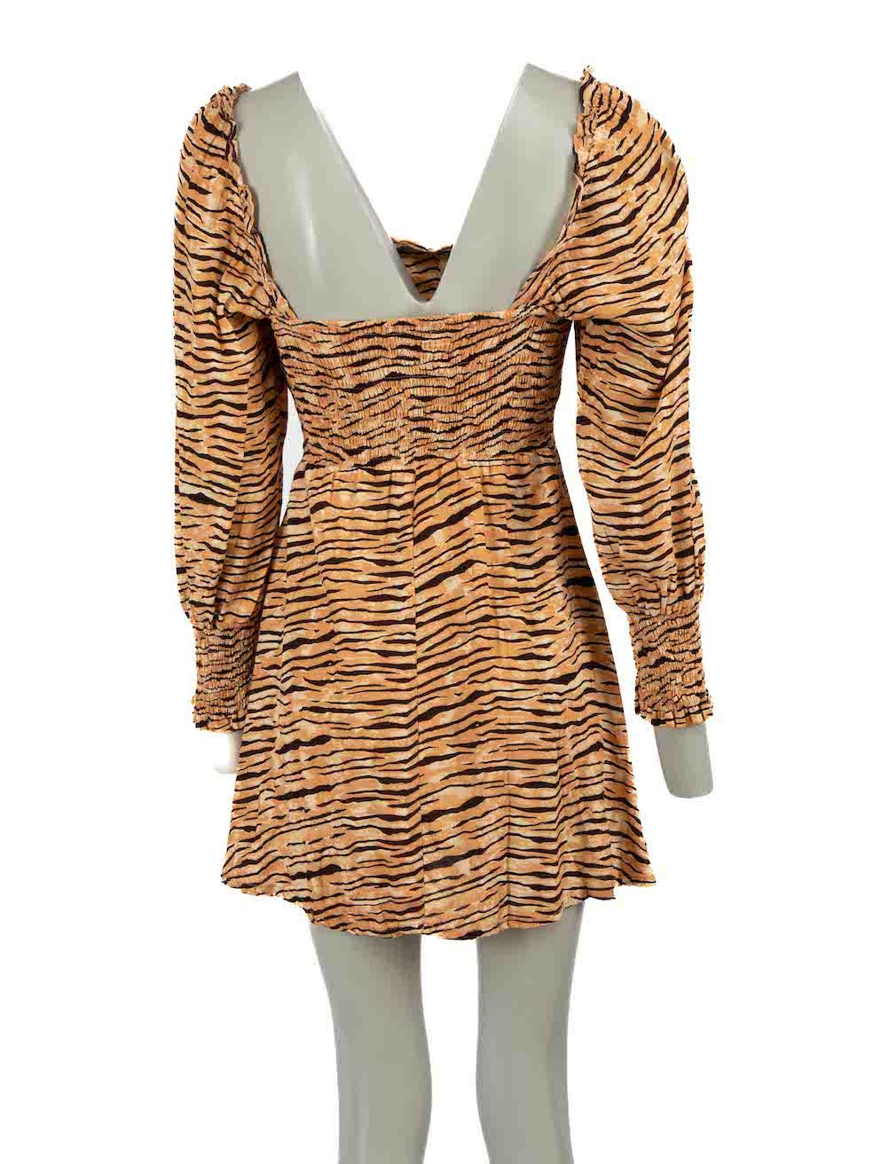 Faithfull The Brand Brown Animal Print Mini Dress Size XS In Excellent Condition For Sale In London, GB
