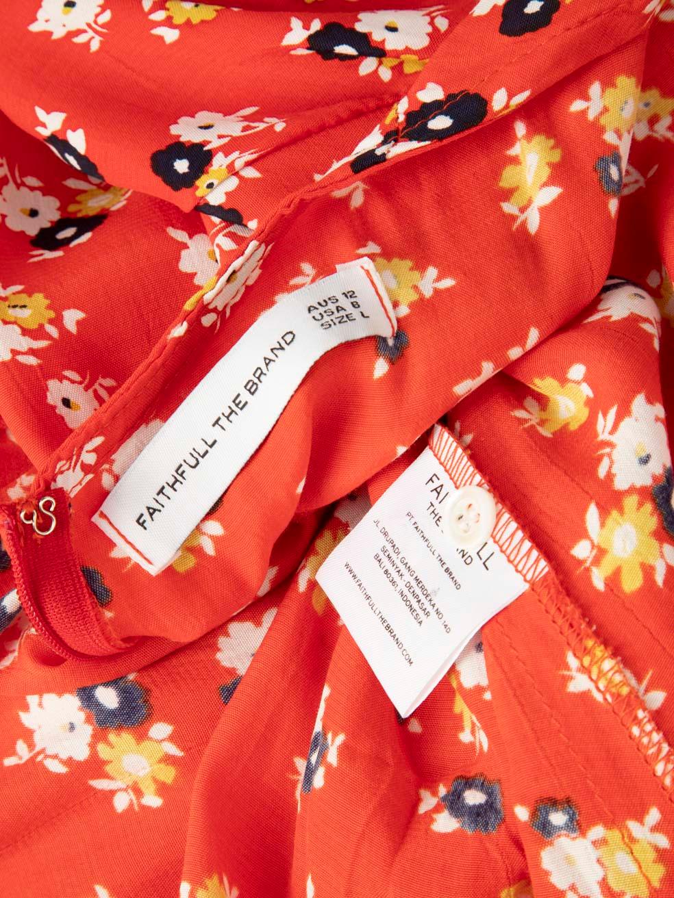 Donna Faithfull The Brand - Vestito midi rosso con stampa floreale - taglia L.
