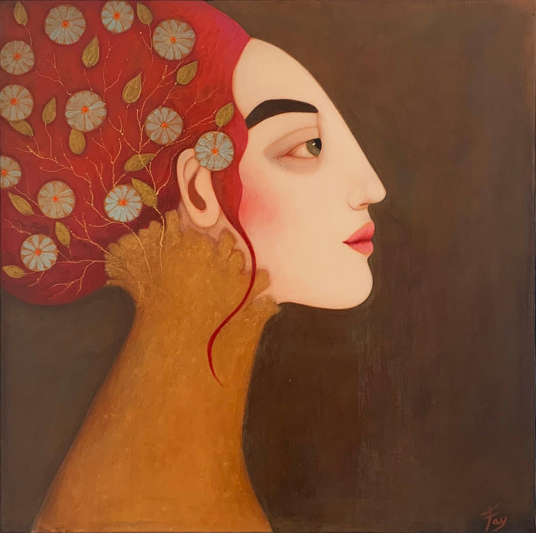 Portrait Painting Faïza Maghni - Racines rouges 