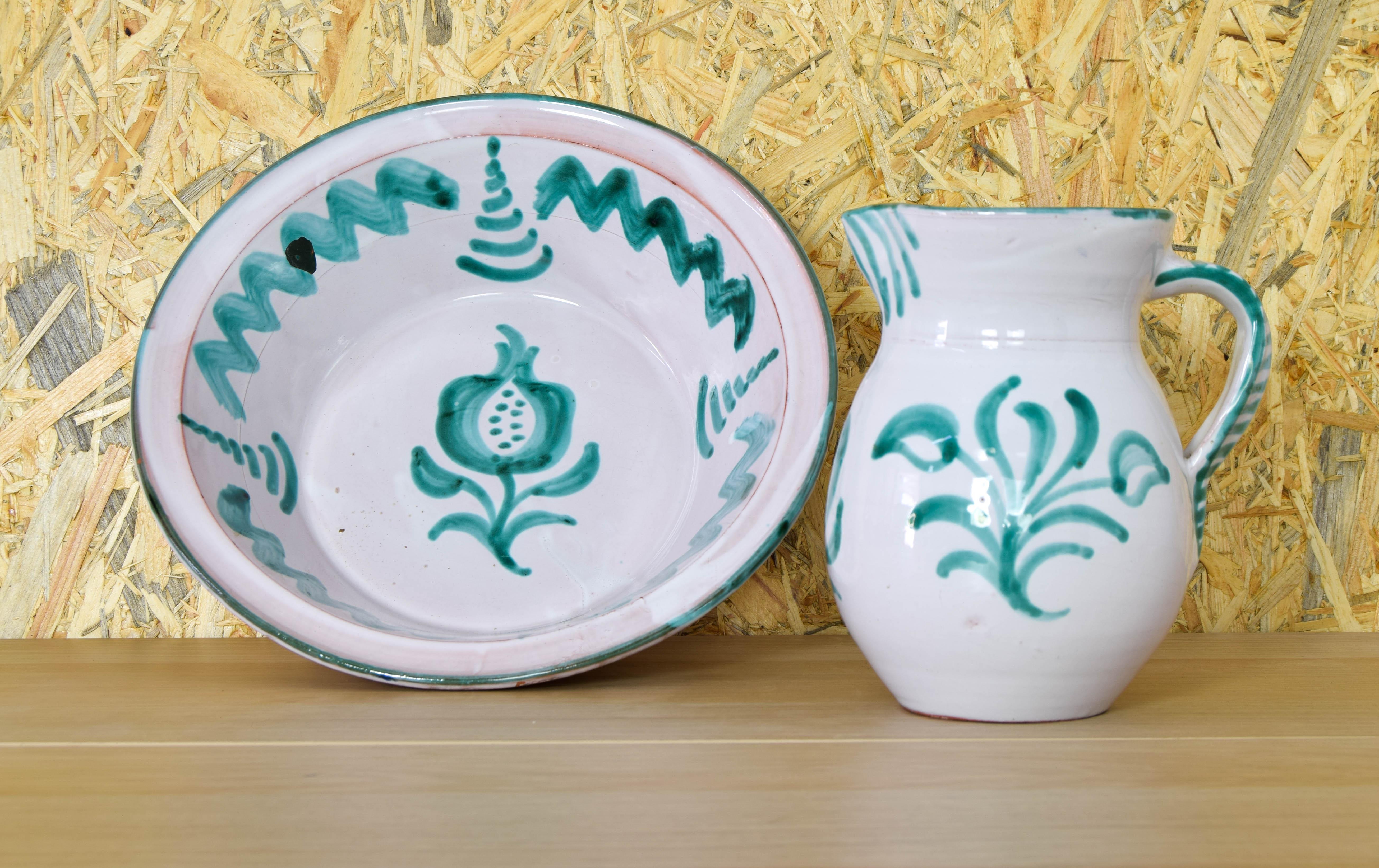 Fajalauza ceramic jug and Lebrillo bowl Spain 60s For Sale 3