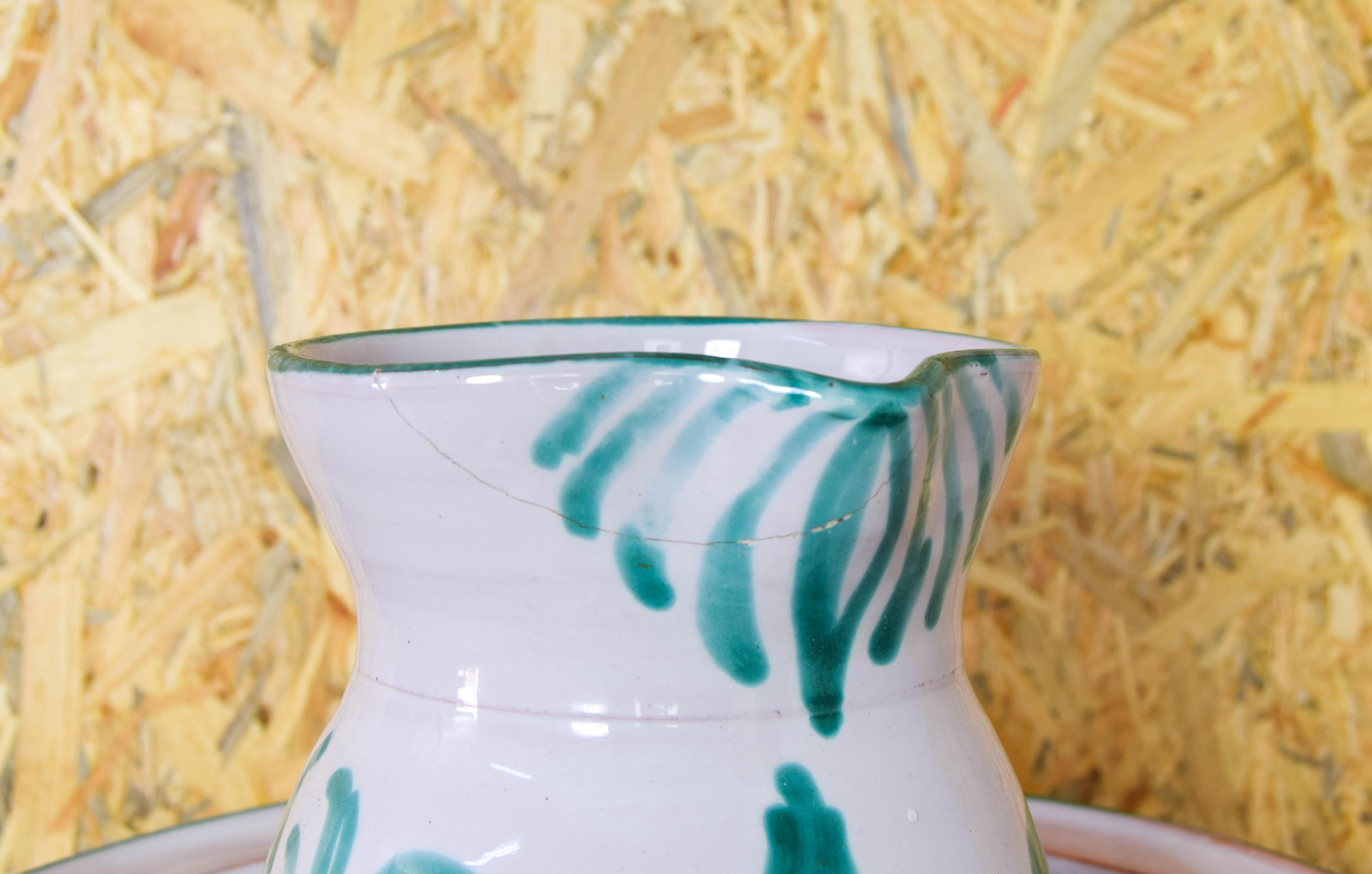 Fajalauza ceramic jug and Lebrillo bowl Spain 60s For Sale 4