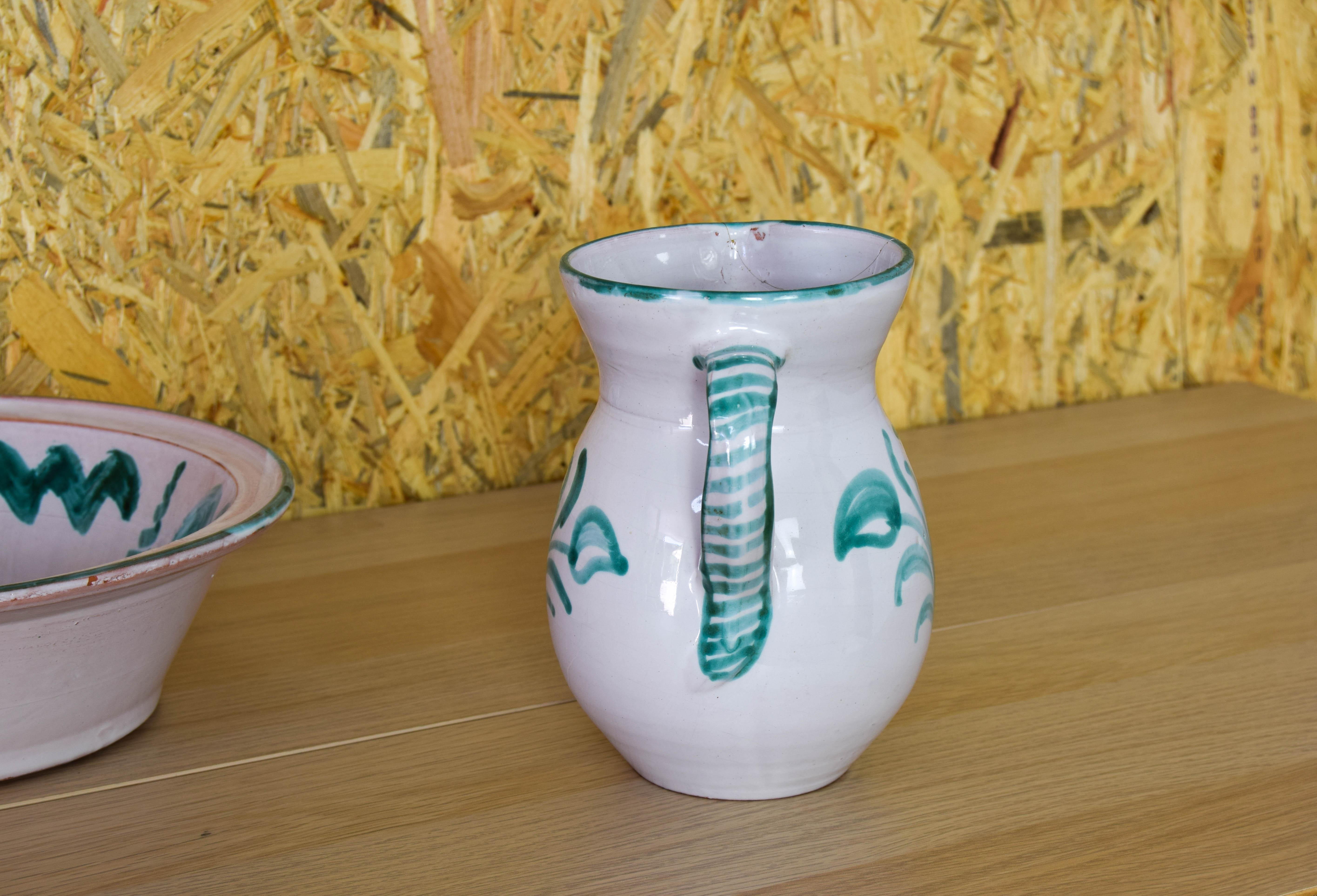 20th Century Fajalauza ceramic jug and Lebrillo bowl Spain 60s For Sale