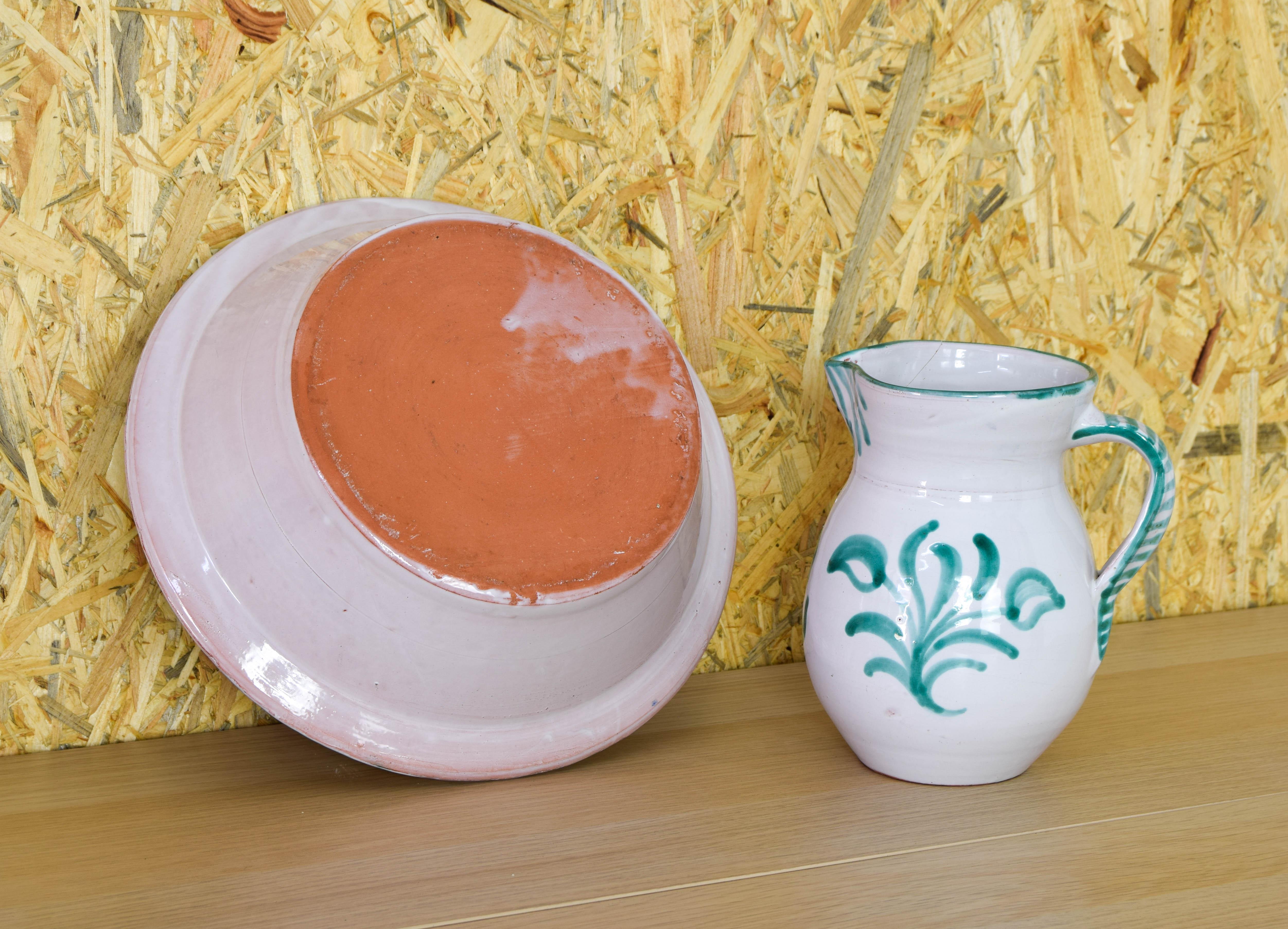 Ceramic Fajalauza ceramic jug and Lebrillo bowl Spain 60s For Sale