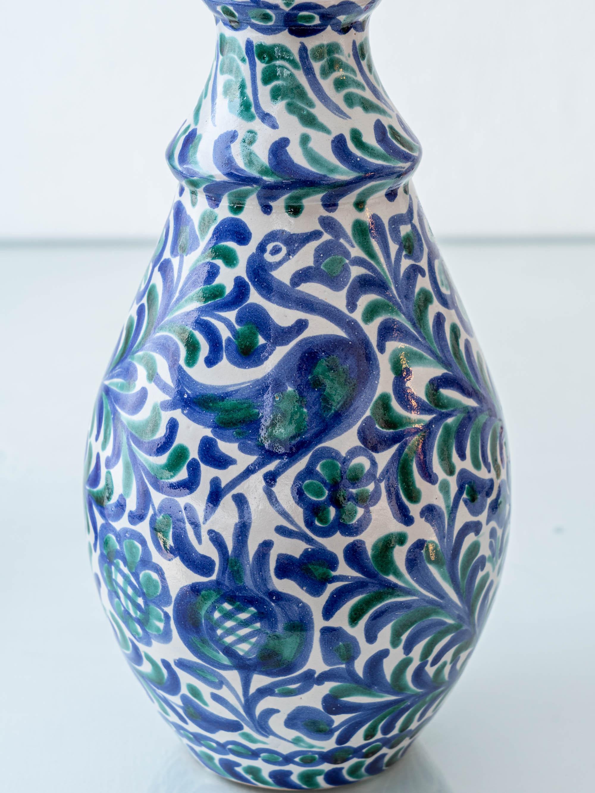 Lámpara de mesa de cerámica Fajalauza con pantalla tejida a mano, Granada, España en venta 5