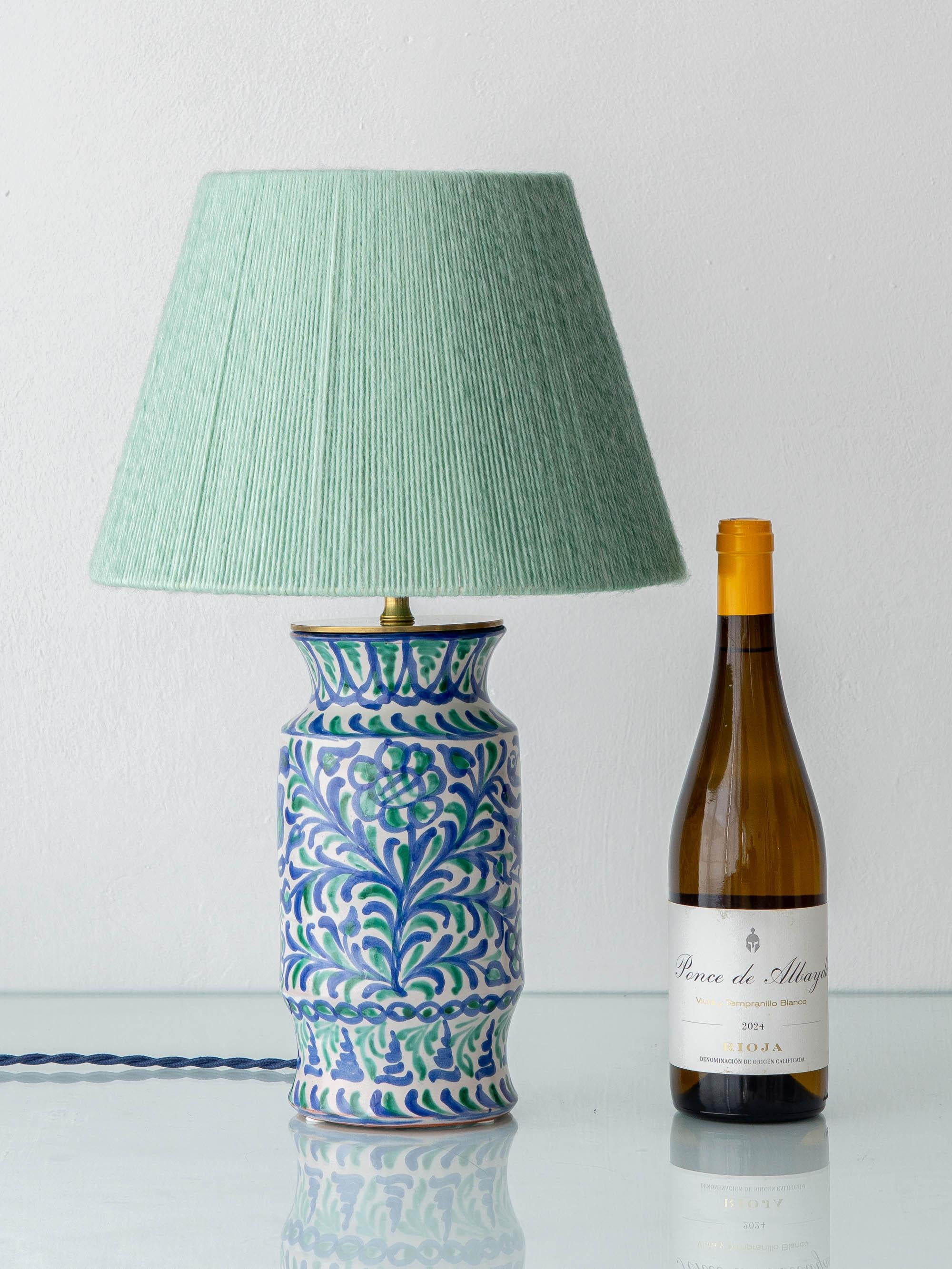 Bohème Fajalauza Granada Lampe à poser en céramique bleu vert, abat-jour en laine mérinos neuve en vente