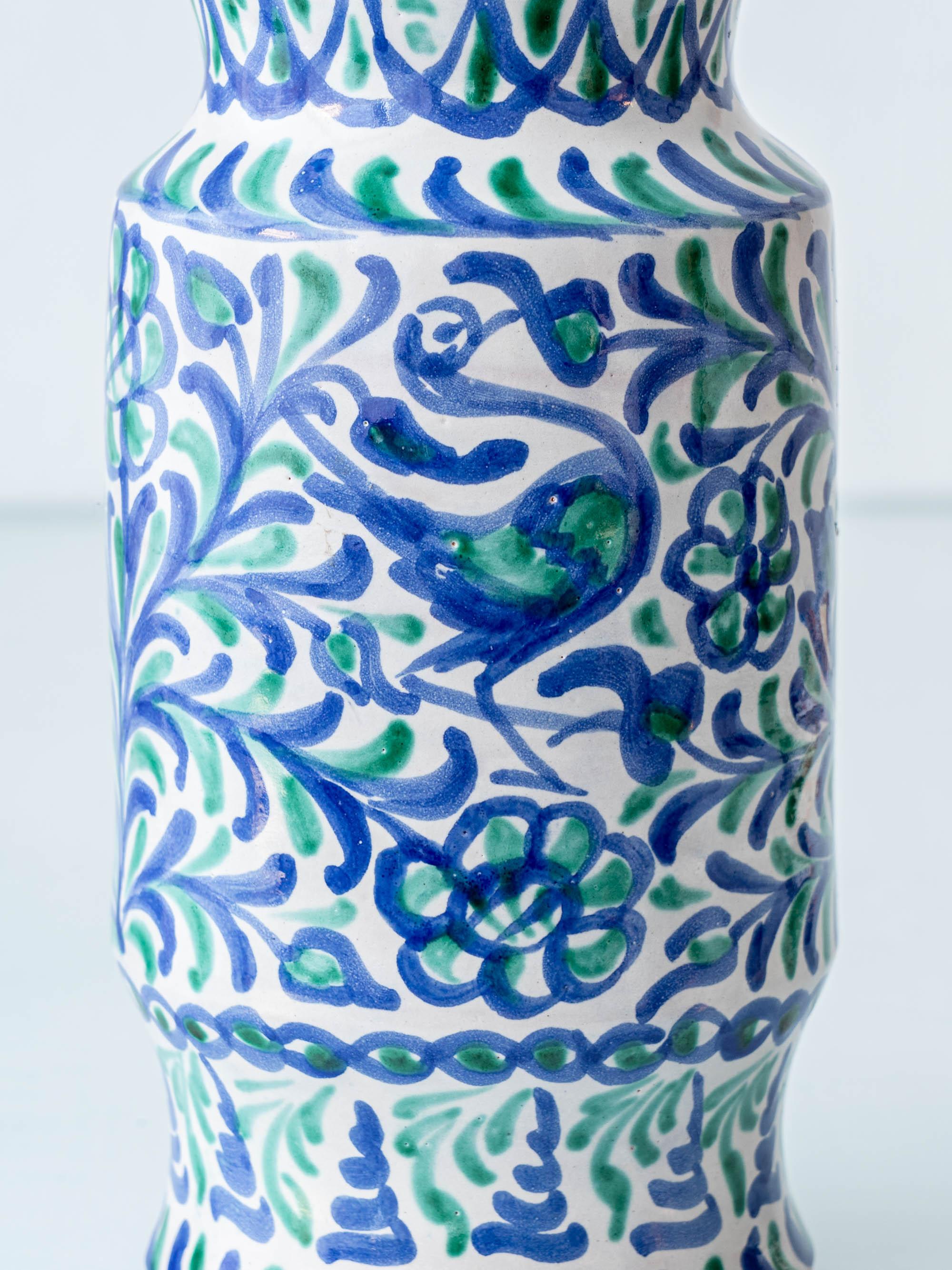 Espagnol Fajalauza Granada Lampe à poser en céramique bleu vert, abat-jour en laine mérinos neuve en vente