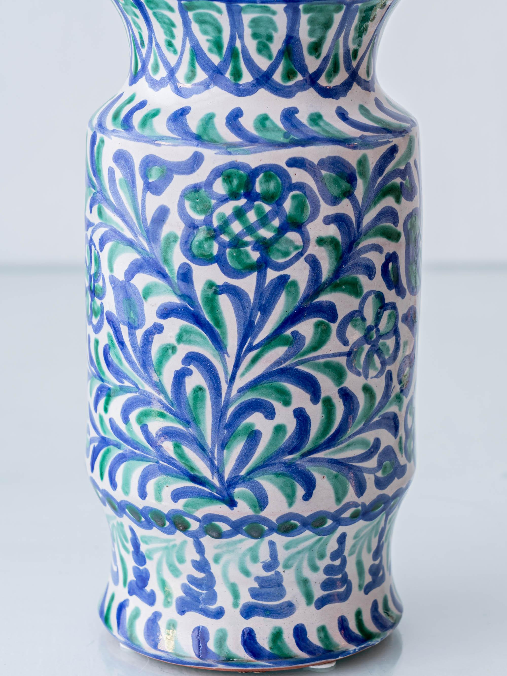 Vernissé Fajalauza Granada Lampe à poser en céramique bleu vert, abat-jour en laine mérinos neuve en vente