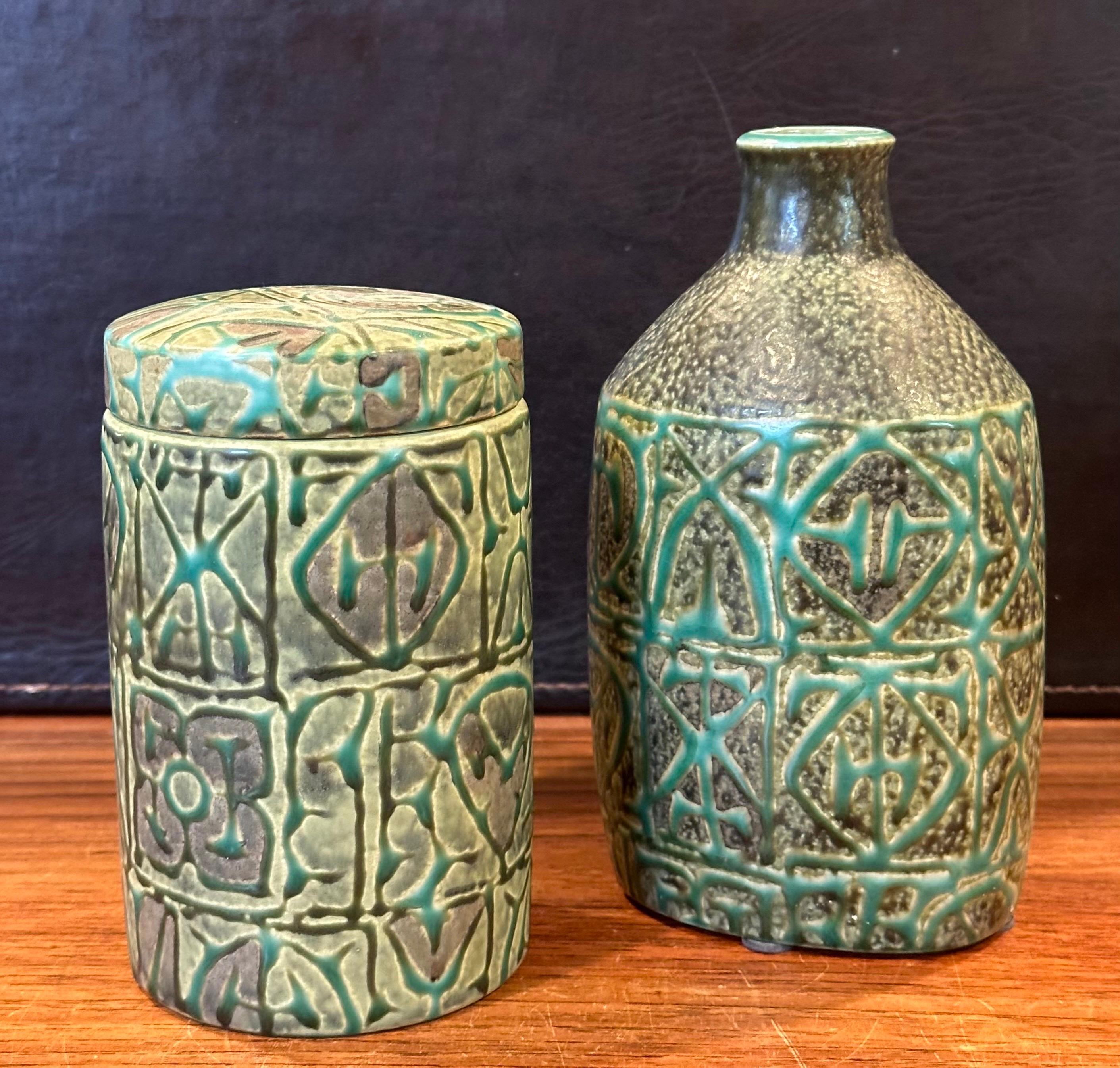 Fajance Lidded Box / Canister and Vase by Nils Thorsson for Royal Copenhagen For Sale 8