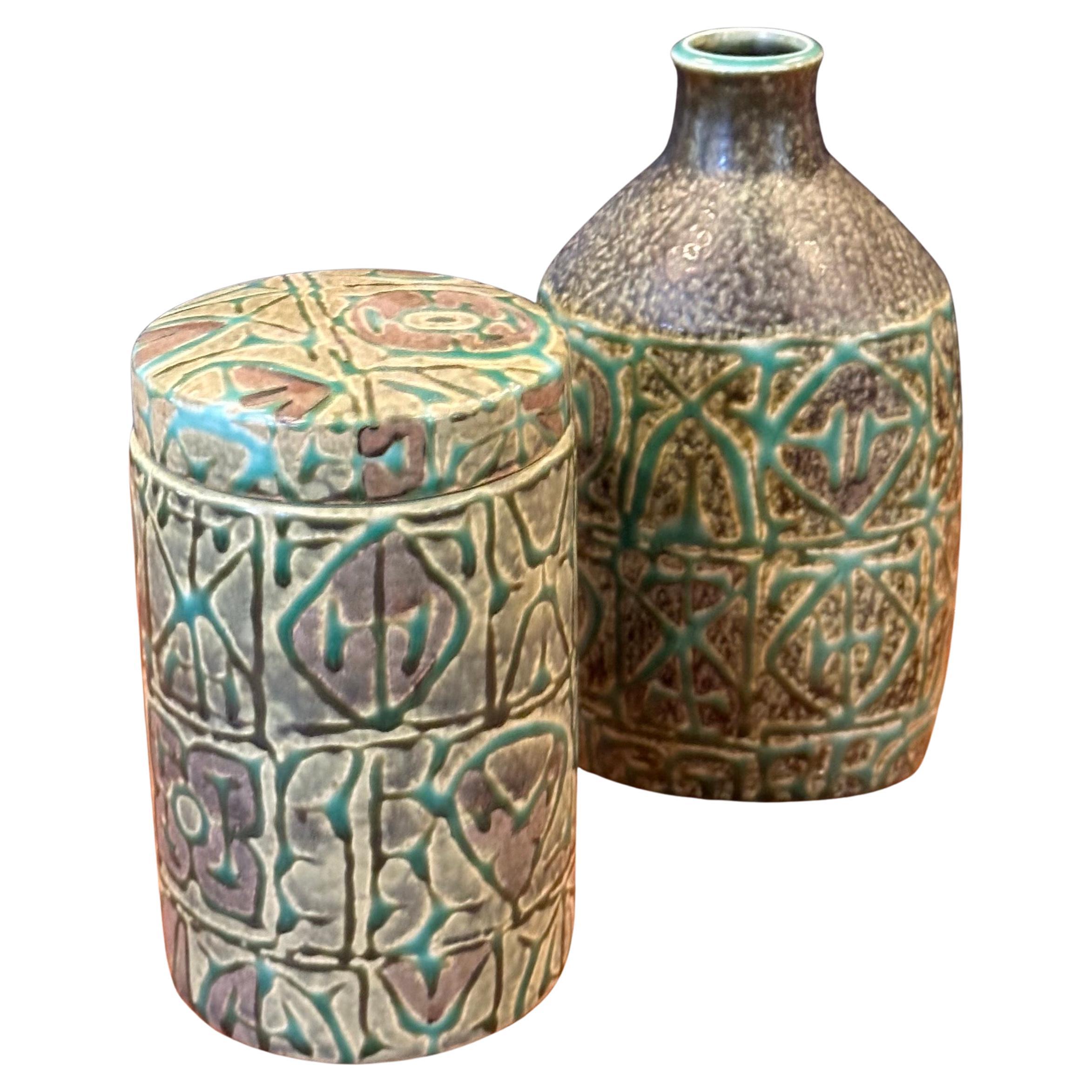 Fajance Lidded Box / Canister and Vase by Nils Thorsson for Royal Copenhagen For Sale 9