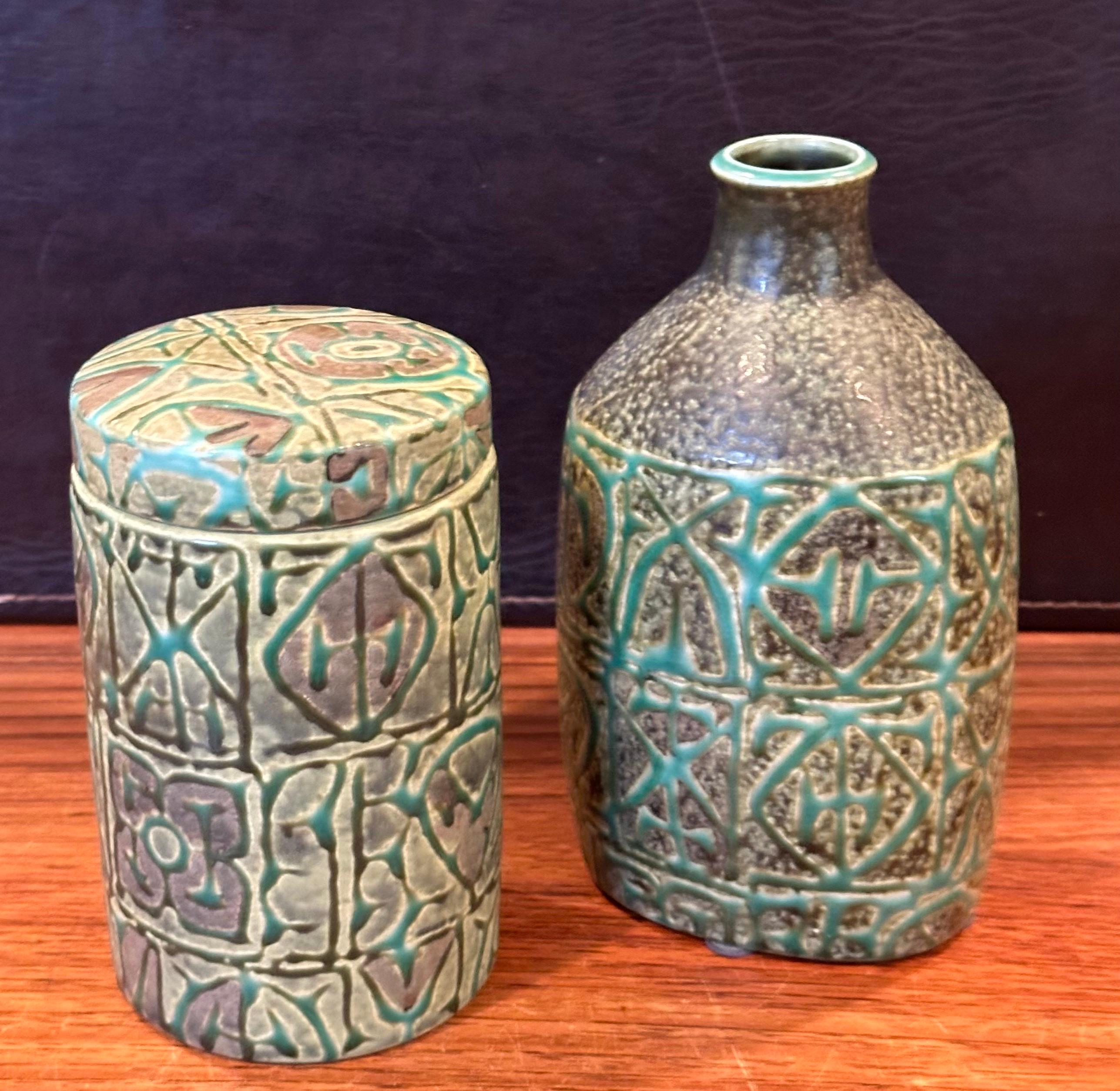 Danish Fajance Lidded Box / Canister and Vase by Nils Thorsson for Royal Copenhagen For Sale