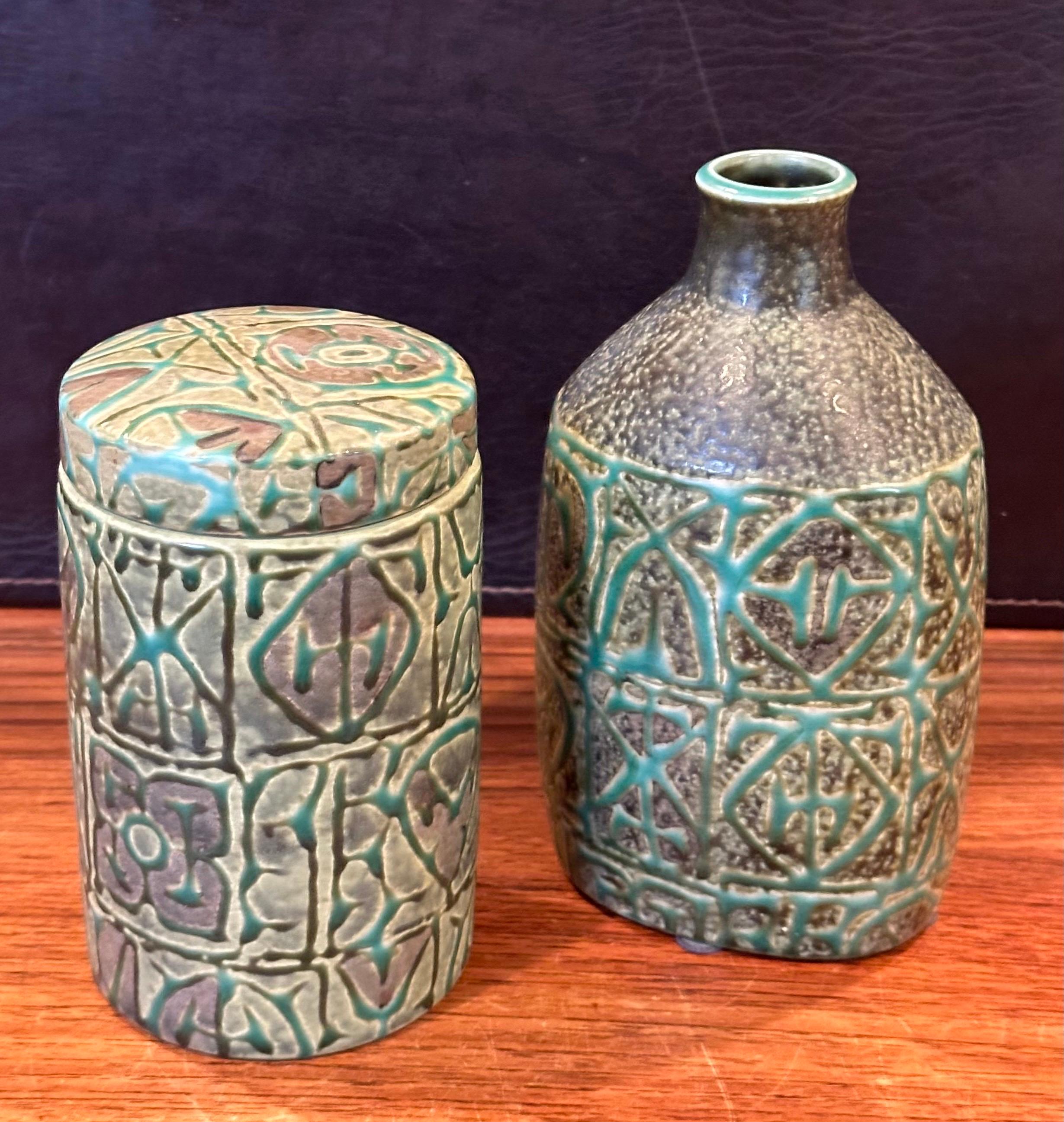 Glazed Fajance Lidded Box / Canister and Vase by Nils Thorsson for Royal Copenhagen For Sale