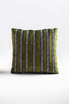 FAJAS Handwoven Artisanal Sash Pillows in Olive Green Velvet by ANDEAN, Set of 2