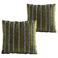 FAJAS Handwoven Artisanal Sash Pillows in Olive Green Velvet by ANDEAN, Set of 2