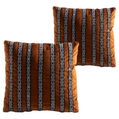 Vintage FAJAS Handwoven Artisanal Sash Pillows in Terracota Velvet by ANDEAN, Set of 2