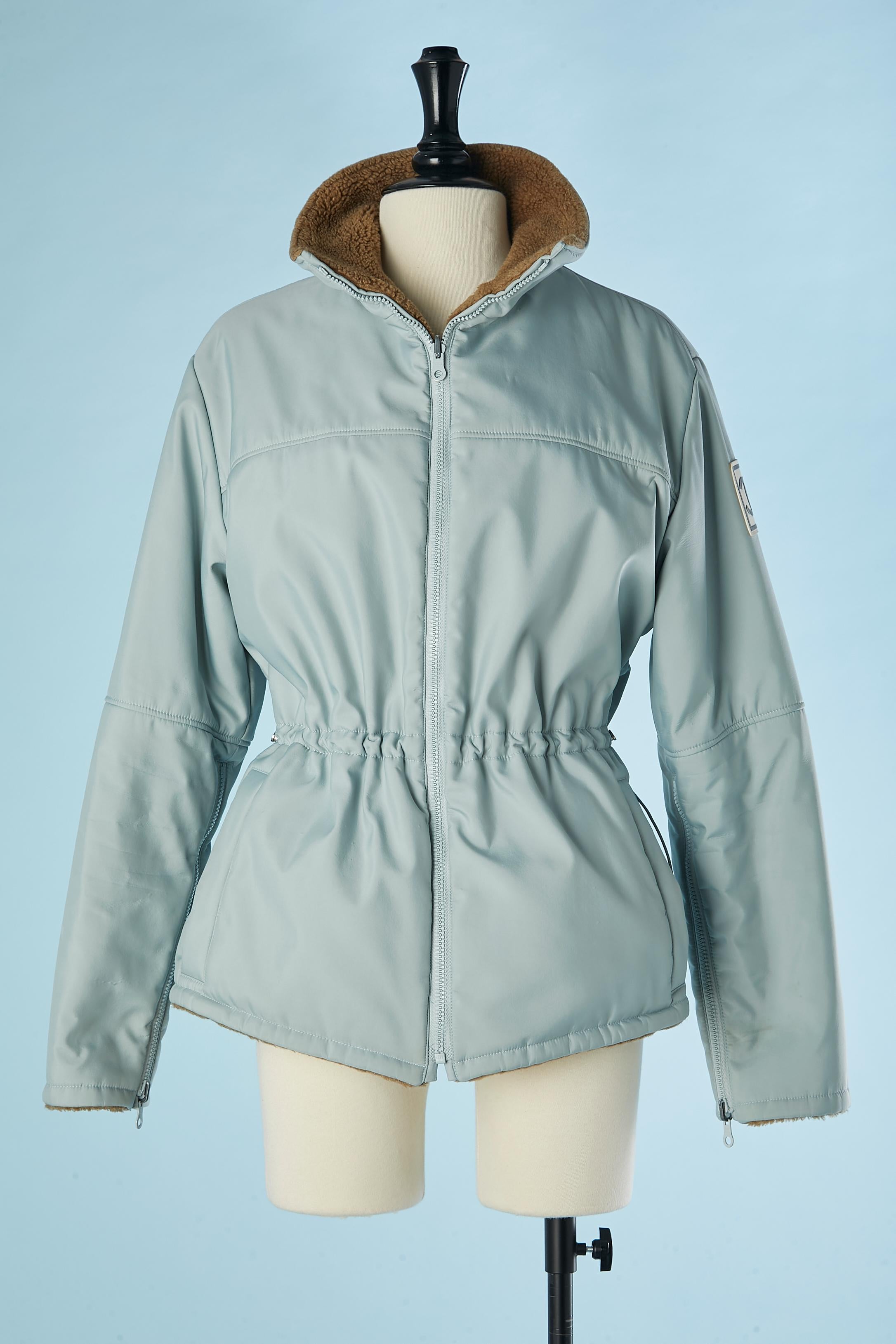 Fake fur and blue technical fabric reversible ski anorak Chanel FW 2001/2002 For Sale 3