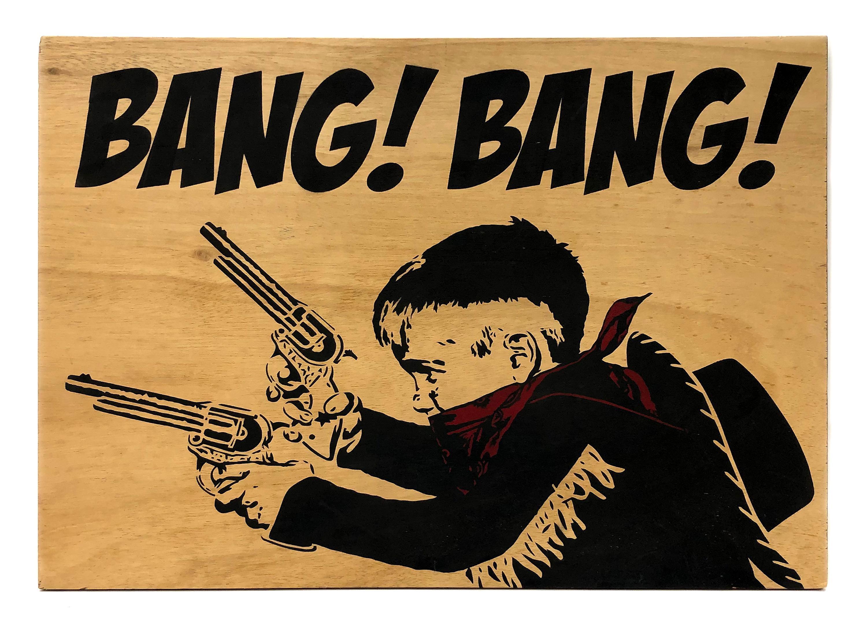 FAKE Figurative Painting - BANG! BANG! (DOUBLESIDED ORIGINAL ON WOOD)