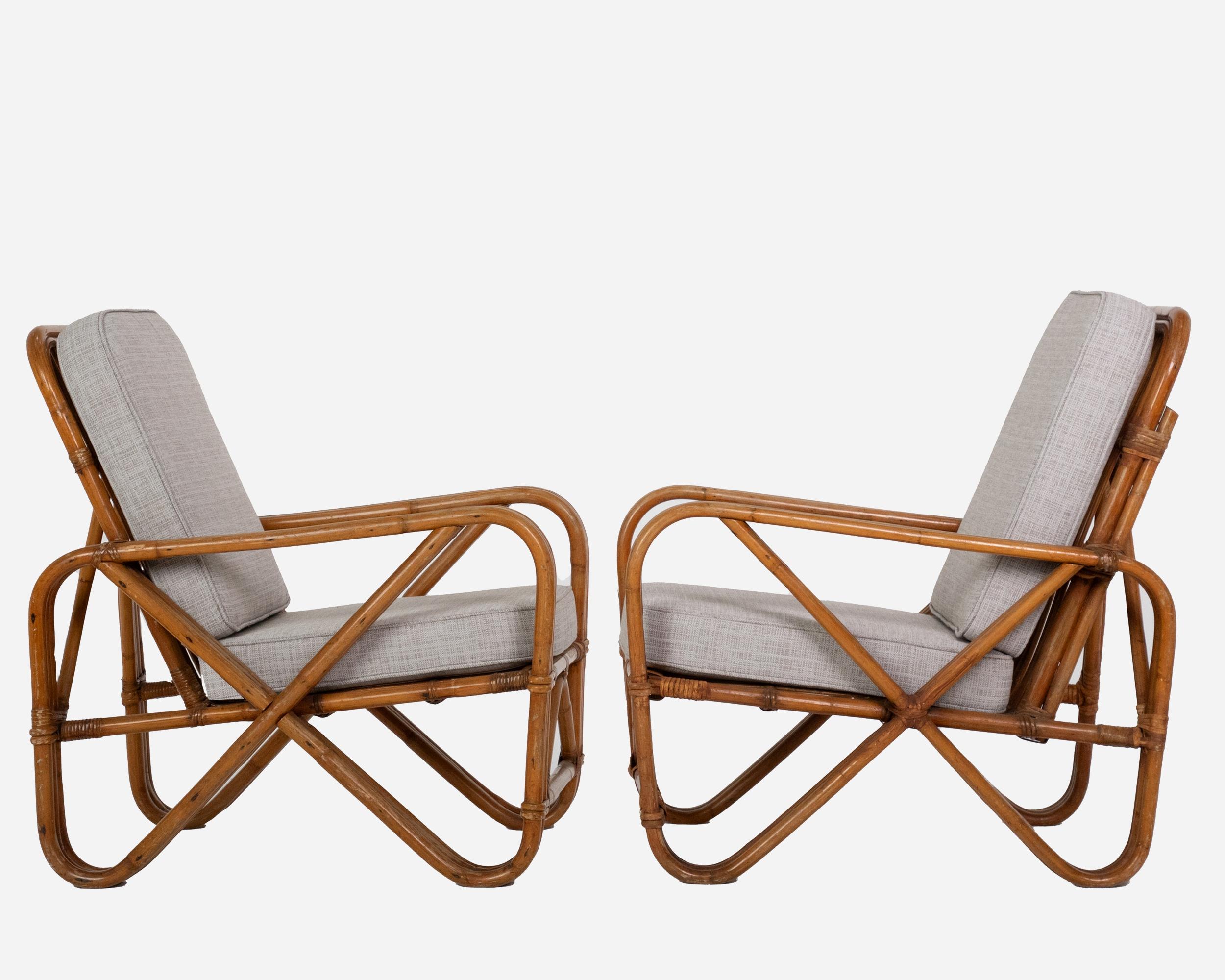 Mid-20th Century “Fake” pair of bamboo and rattan armchairs, France, circa 1960 For Sale
