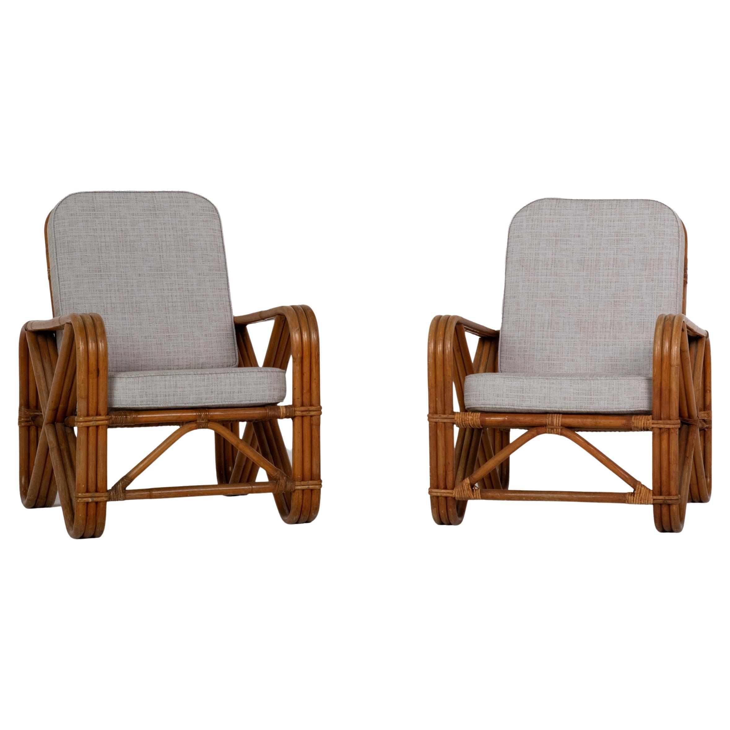 “Fake” pair of bamboo and rattan armchairs, France, circa 1960 For Sale