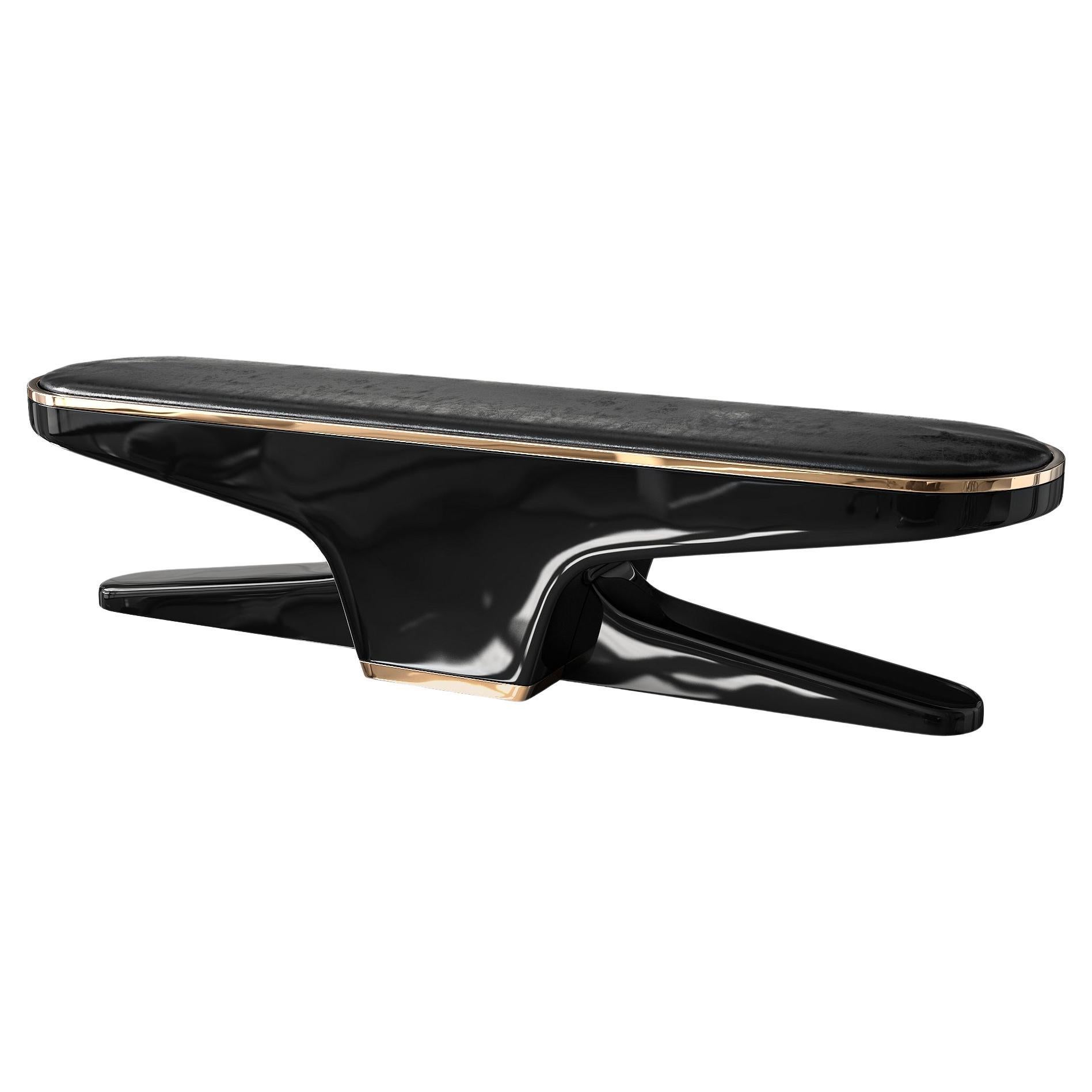 "Falce" Bench with Stainless Steel and Bronze Details, Handcrafted, Istanbul For Sale