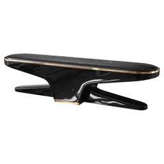Banc "Falce" avec détails en acier inoxydable et bronze, fabriqué à la main, Istanbul