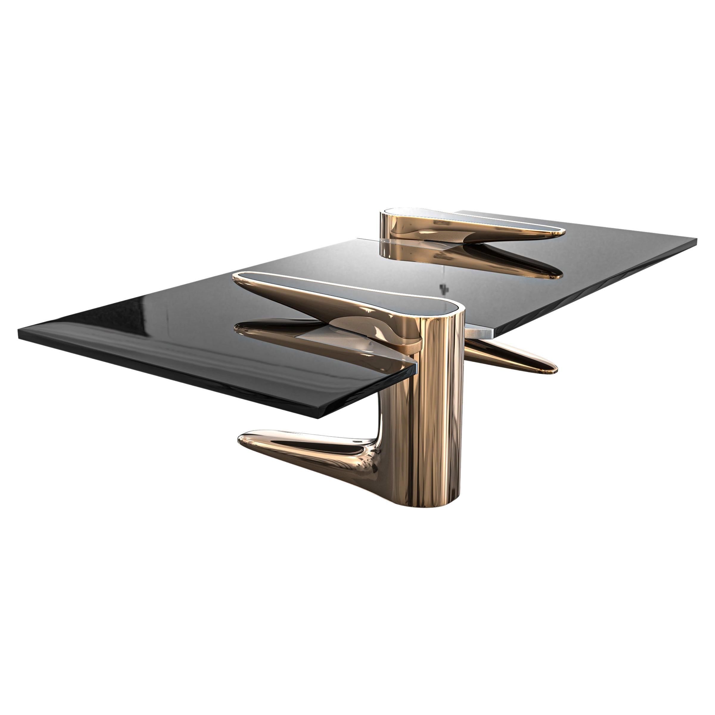 "Falce" Coffee Table with Bronze and Stainless Steel, Hand Crafted, Istanbul