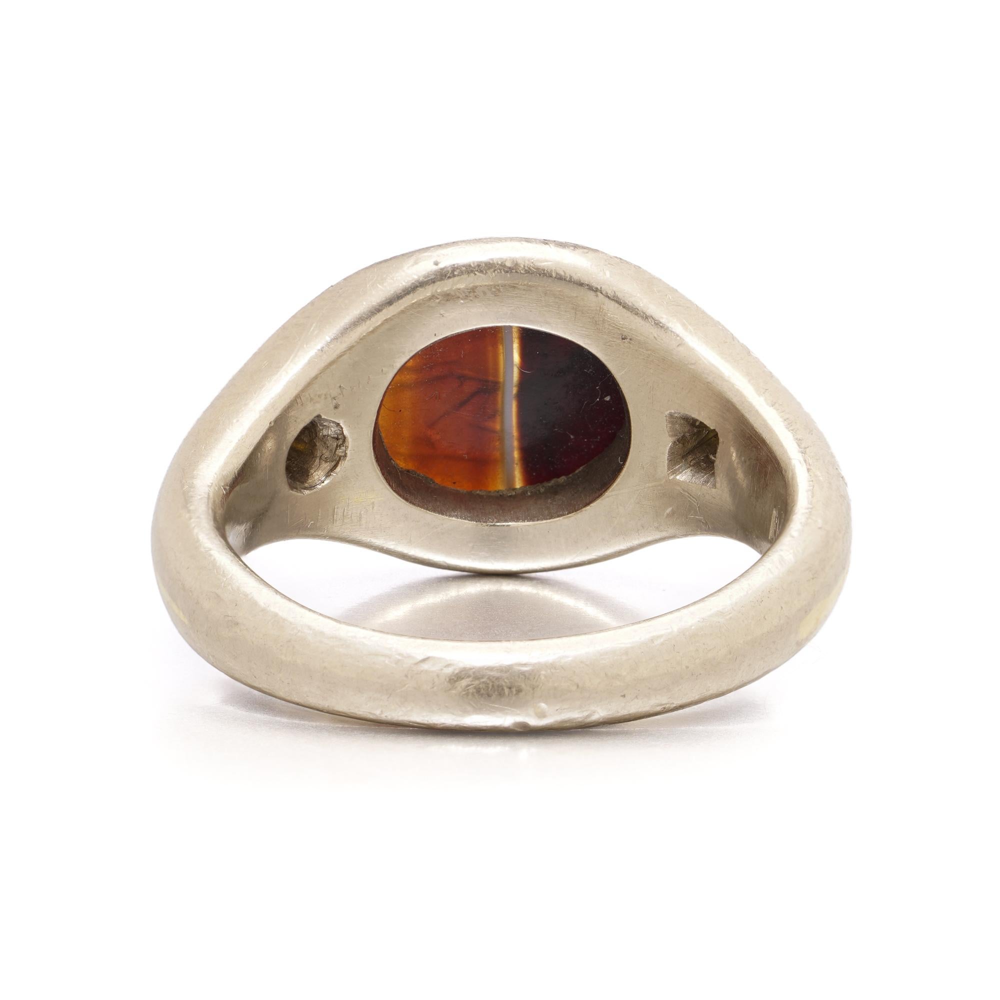 Falco Marx 18kt Gold Roman Agate Intaglio Ring with Yellow Diamonds For Sale 1