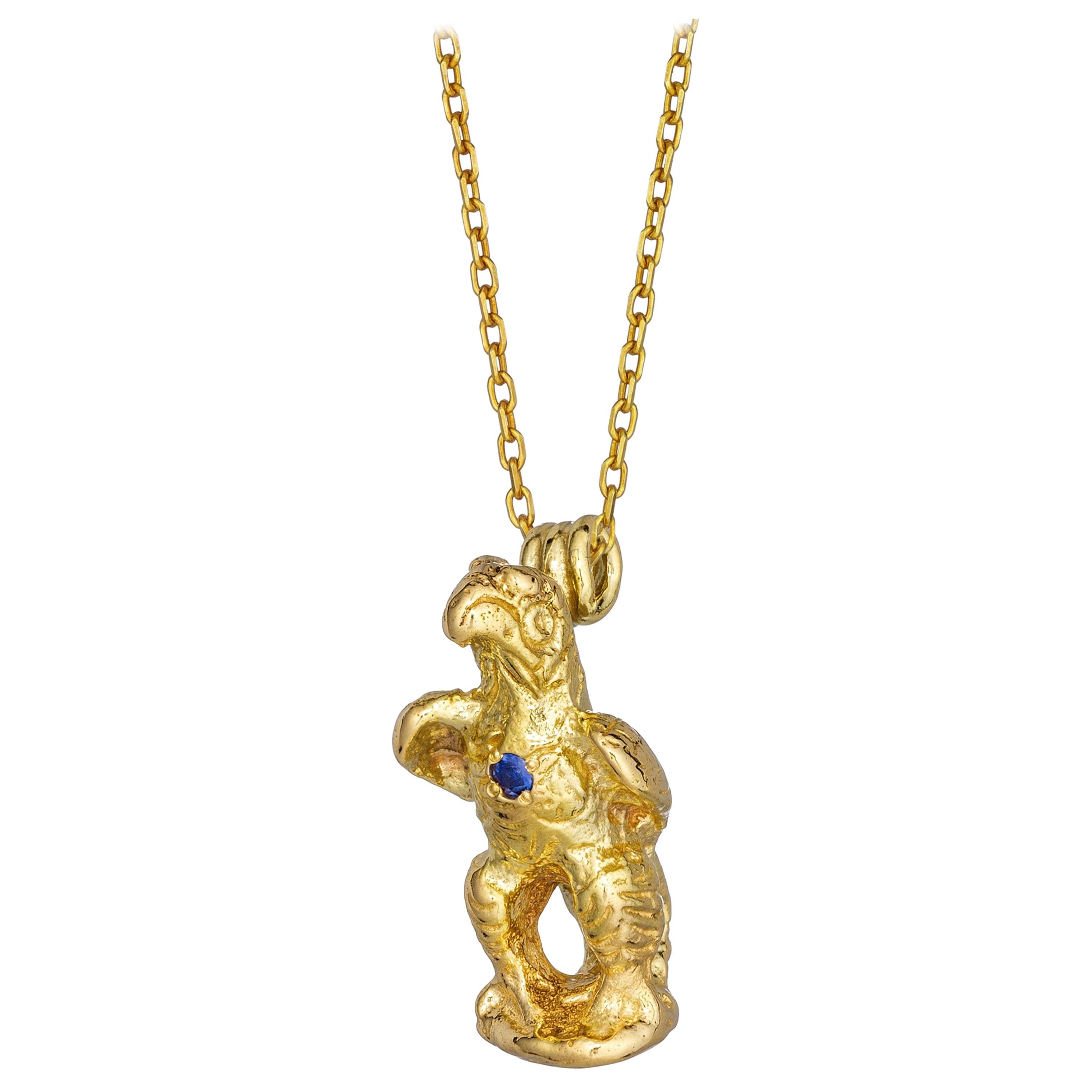 Falco Pendant, 18 Karat Yellow Gold with Sapphire For Sale