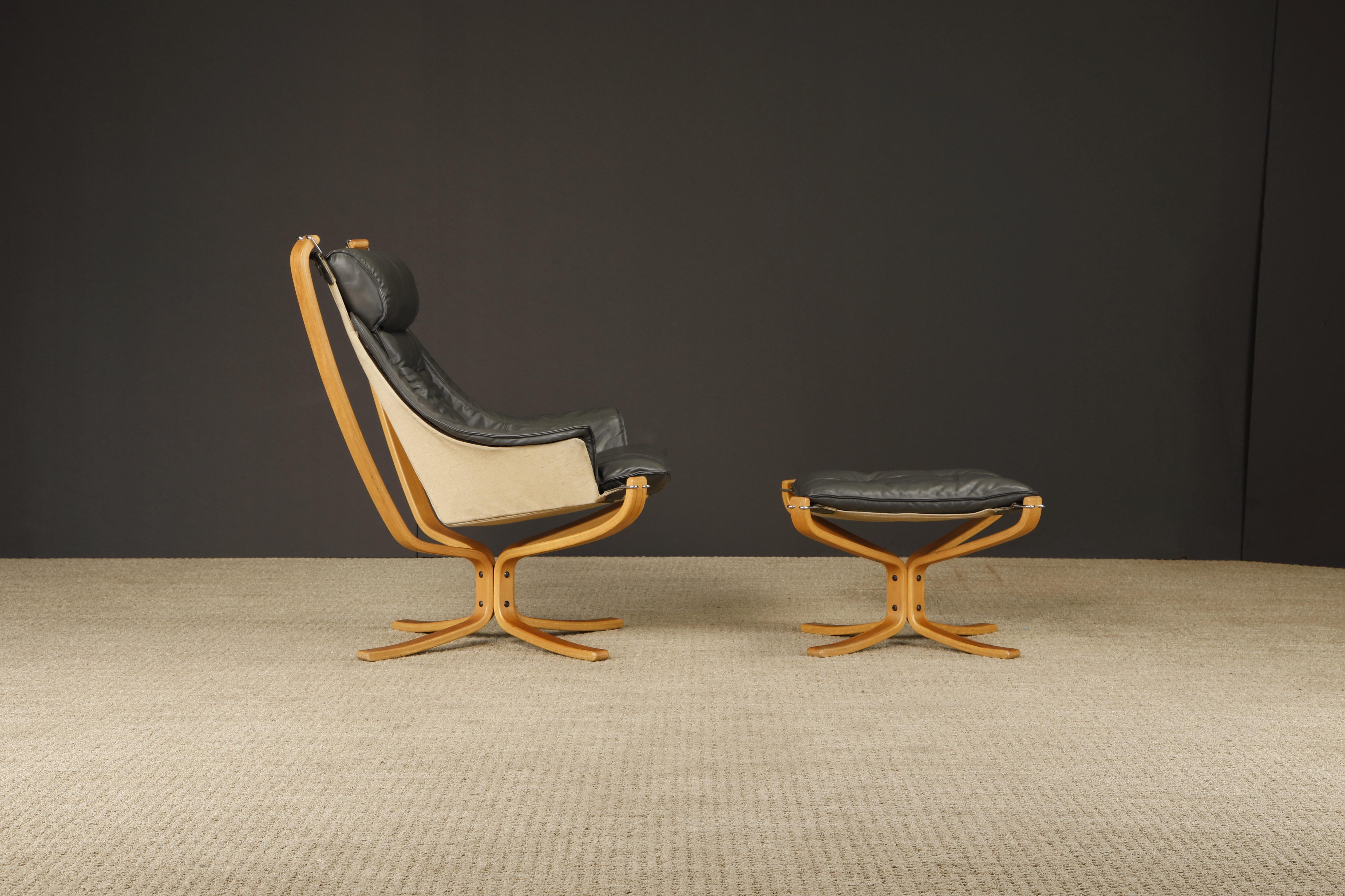 Mid-Century Modern 'Falcon' Chair and Ottoman by Sigurd Ressell for Vatne Møbler, 1970s, Signed For Sale