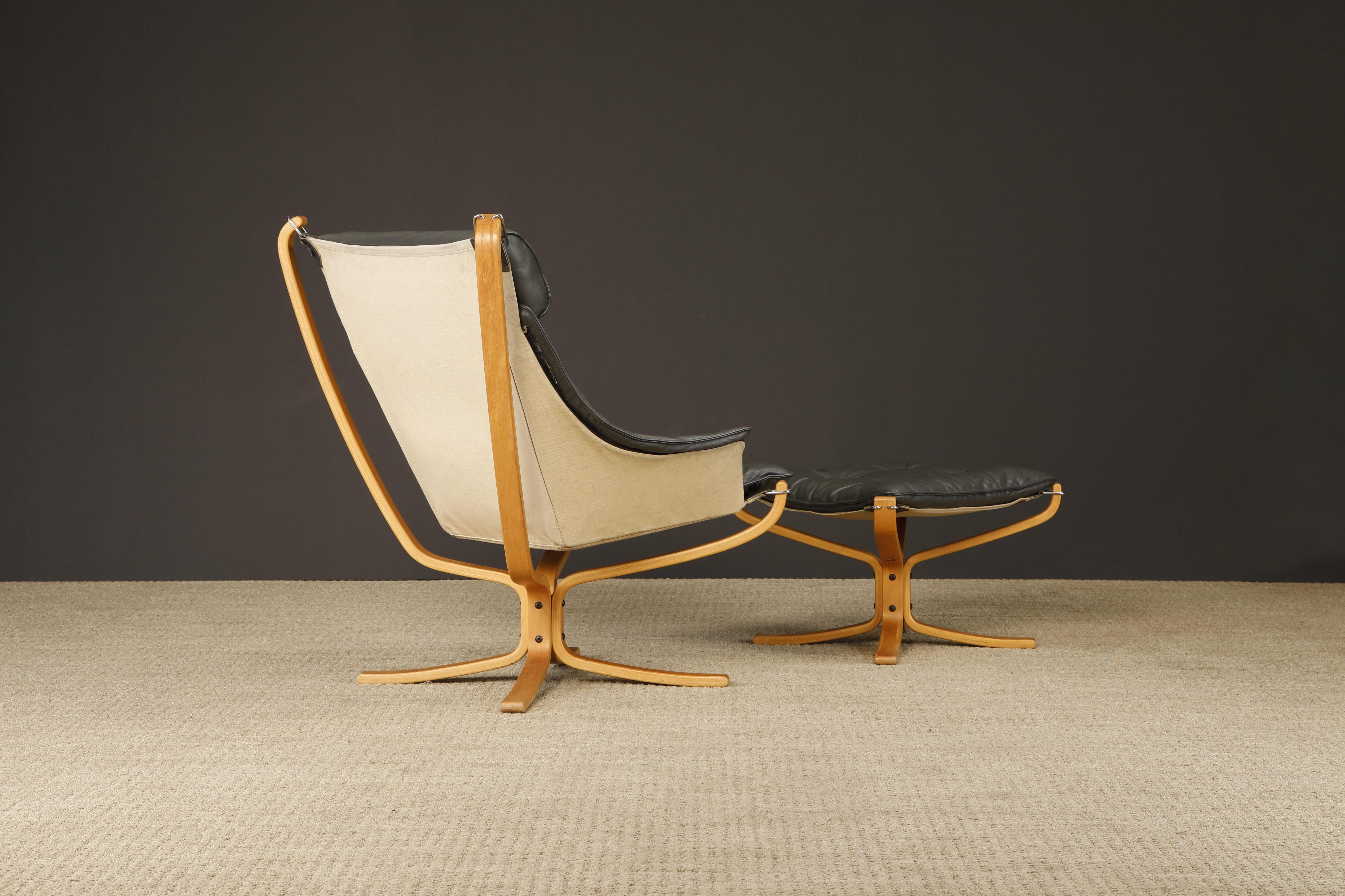 Norwegian 'Falcon' Chair and Ottoman by Sigurd Ressell for Vatne Møbler, 1970s, Signed For Sale