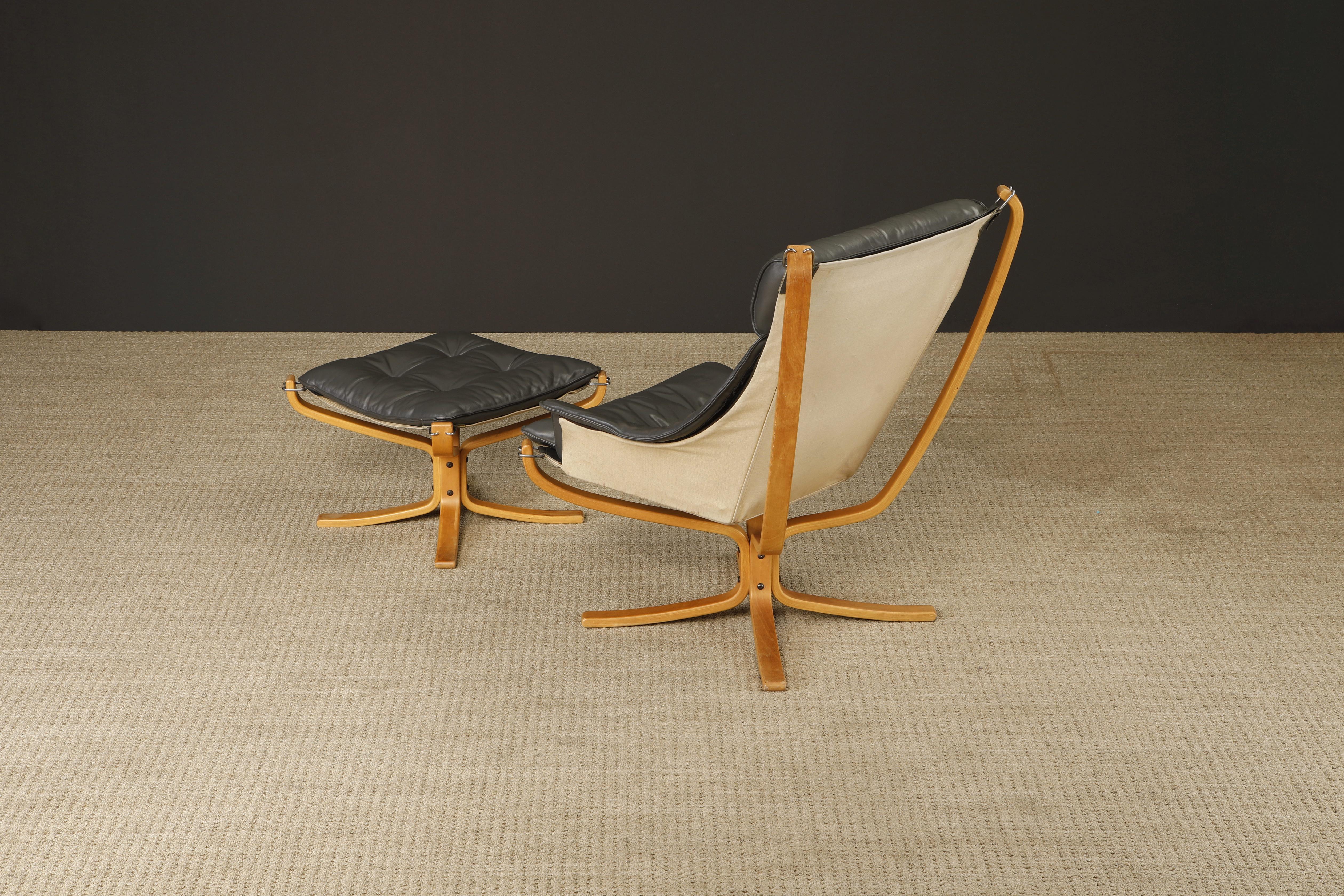 'Falcon' Chair and Ottoman by Sigurd Ressell for Vatne Møbler, 1970s, Signed In Good Condition For Sale In Los Angeles, CA