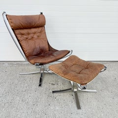 Falcon Chair and Ottoman in Chrome Frame by Sigurd Resell
