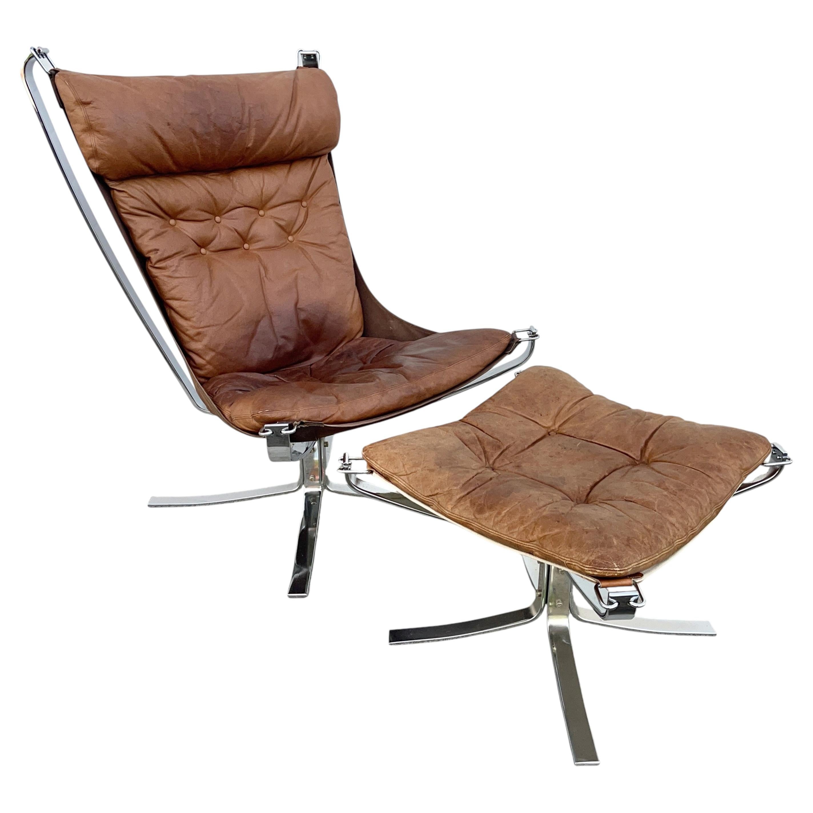 Falcon Chair and Ottoman in Chrome Frame by Sigurd Resell For Sale