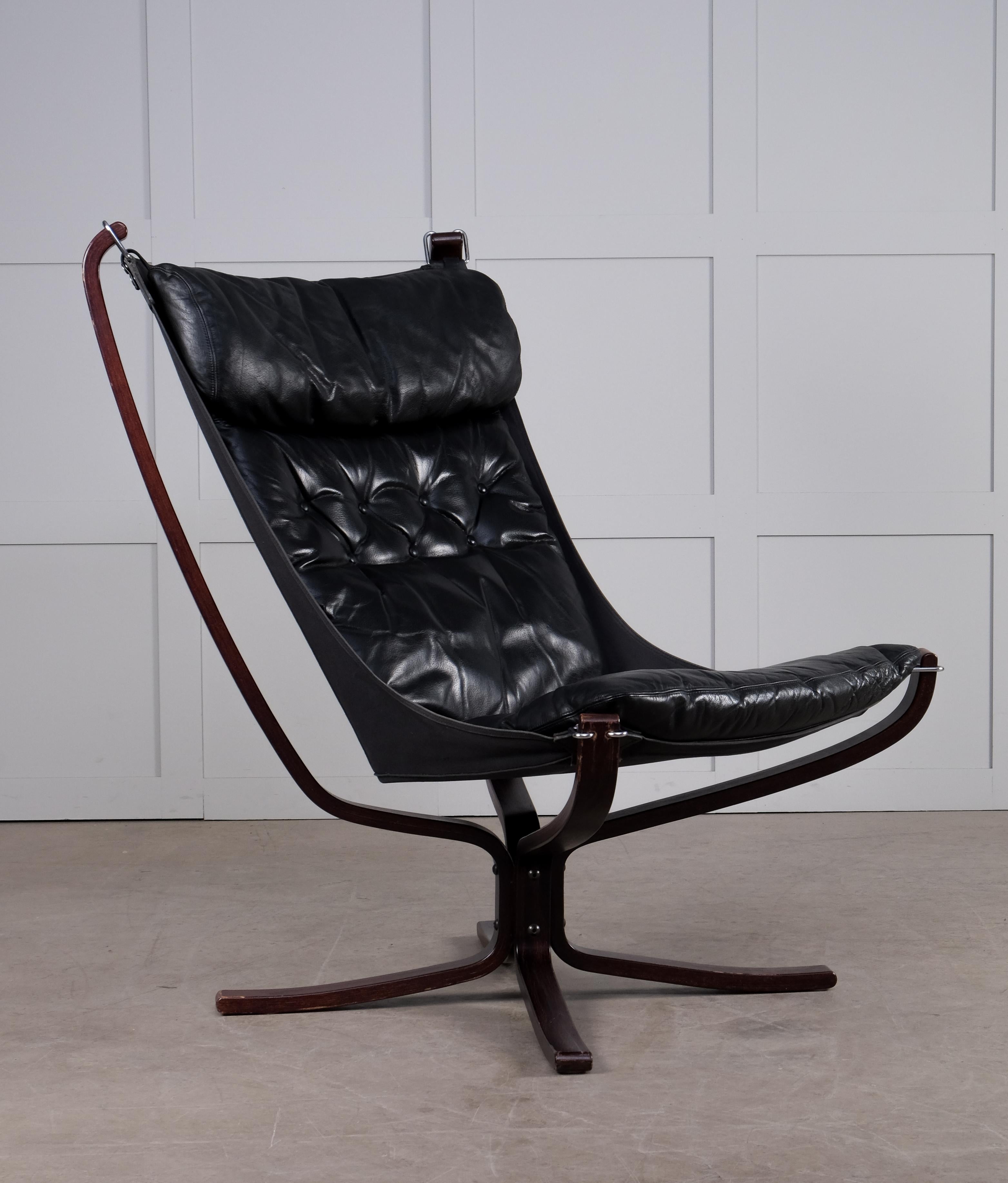 Black Leather 'Falcon' chair by Sigurd Ressell, 1970s For Sale 1