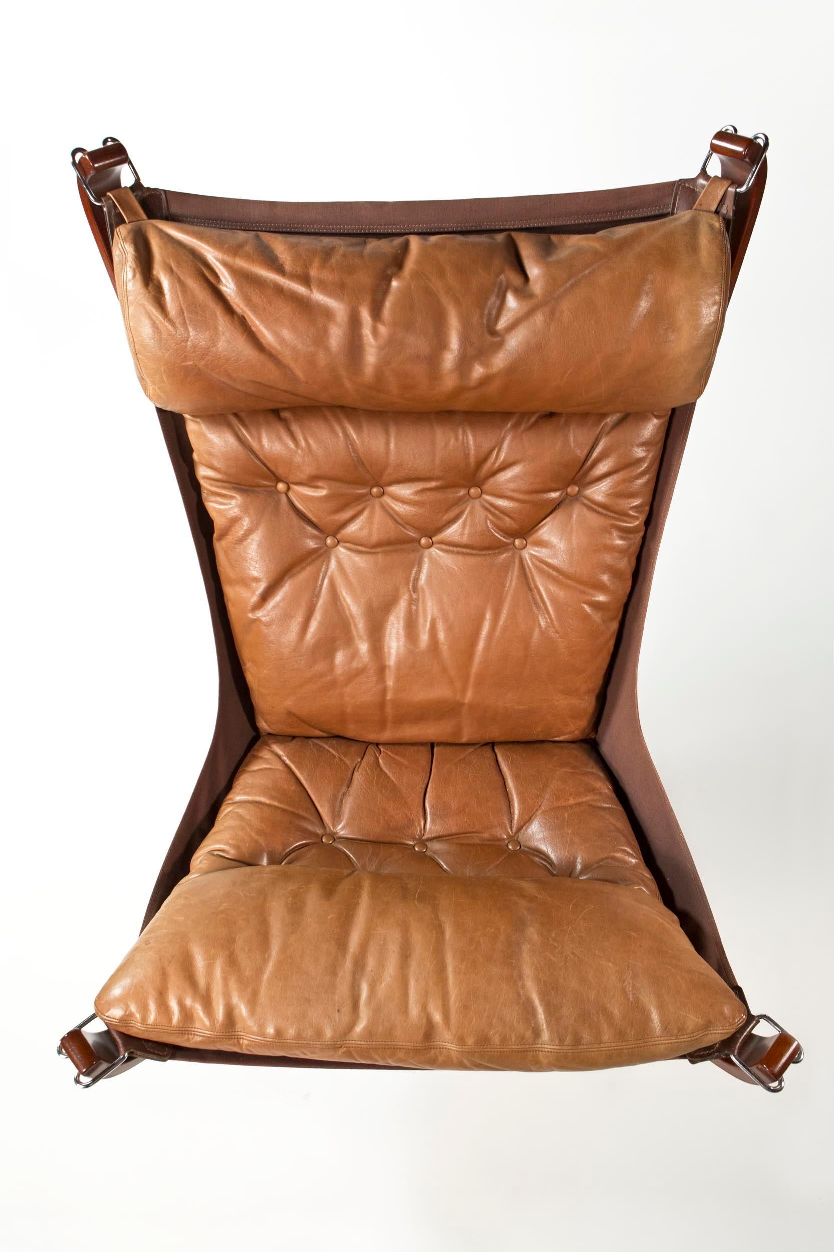 Falcon Chair by Sigurd Ressell for Vatne Møbler in Brown Leather, Norway, 1970s 4
