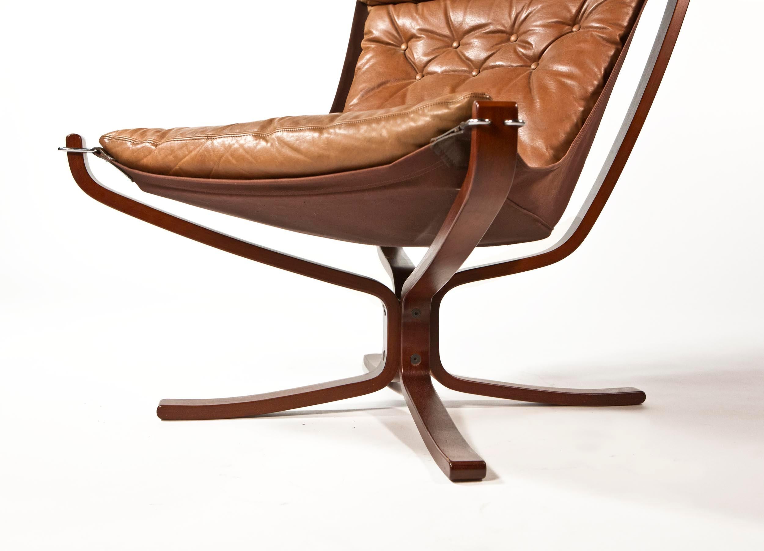 Falcon Chair by Sigurd Ressell for Vatne Møbler in Brown Leather, Norway, 1970s 9