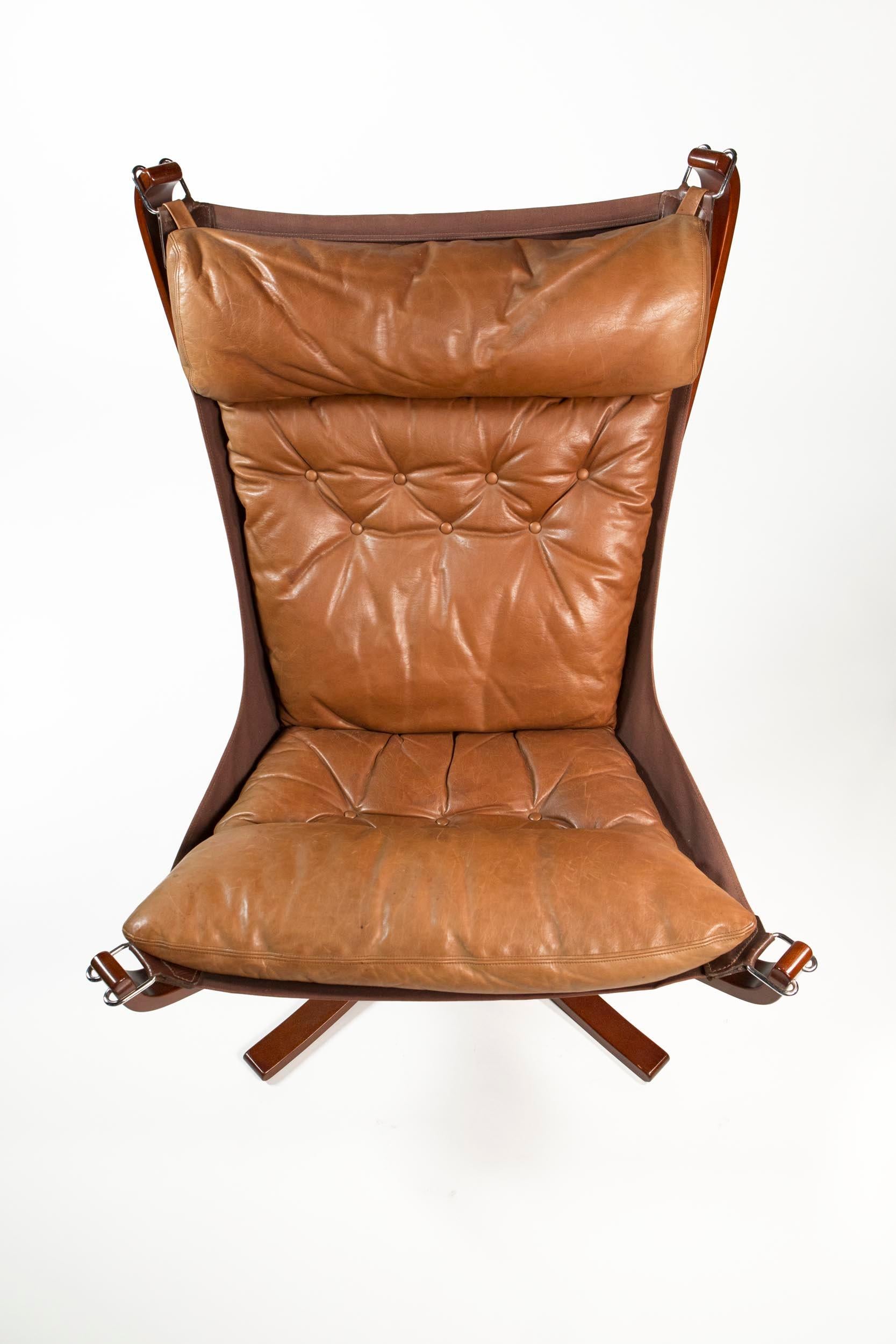 Falcon Chair by Sigurd Ressell for Vatne Møbler in Brown Leather, Norway, 1970s 14