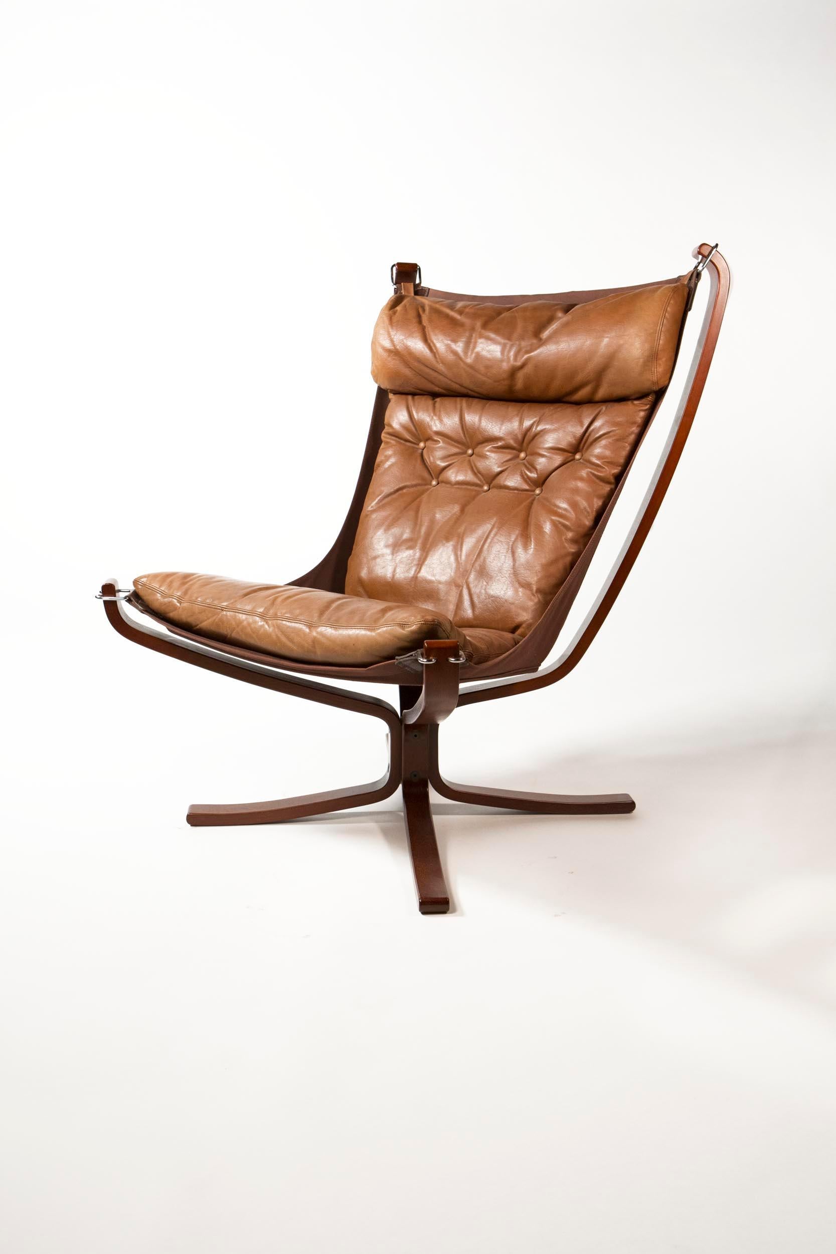 Mid-Century Modern Falcon Chair by Sigurd Ressell for Vatne Møbler in Brown Leather, Norway, 1970s