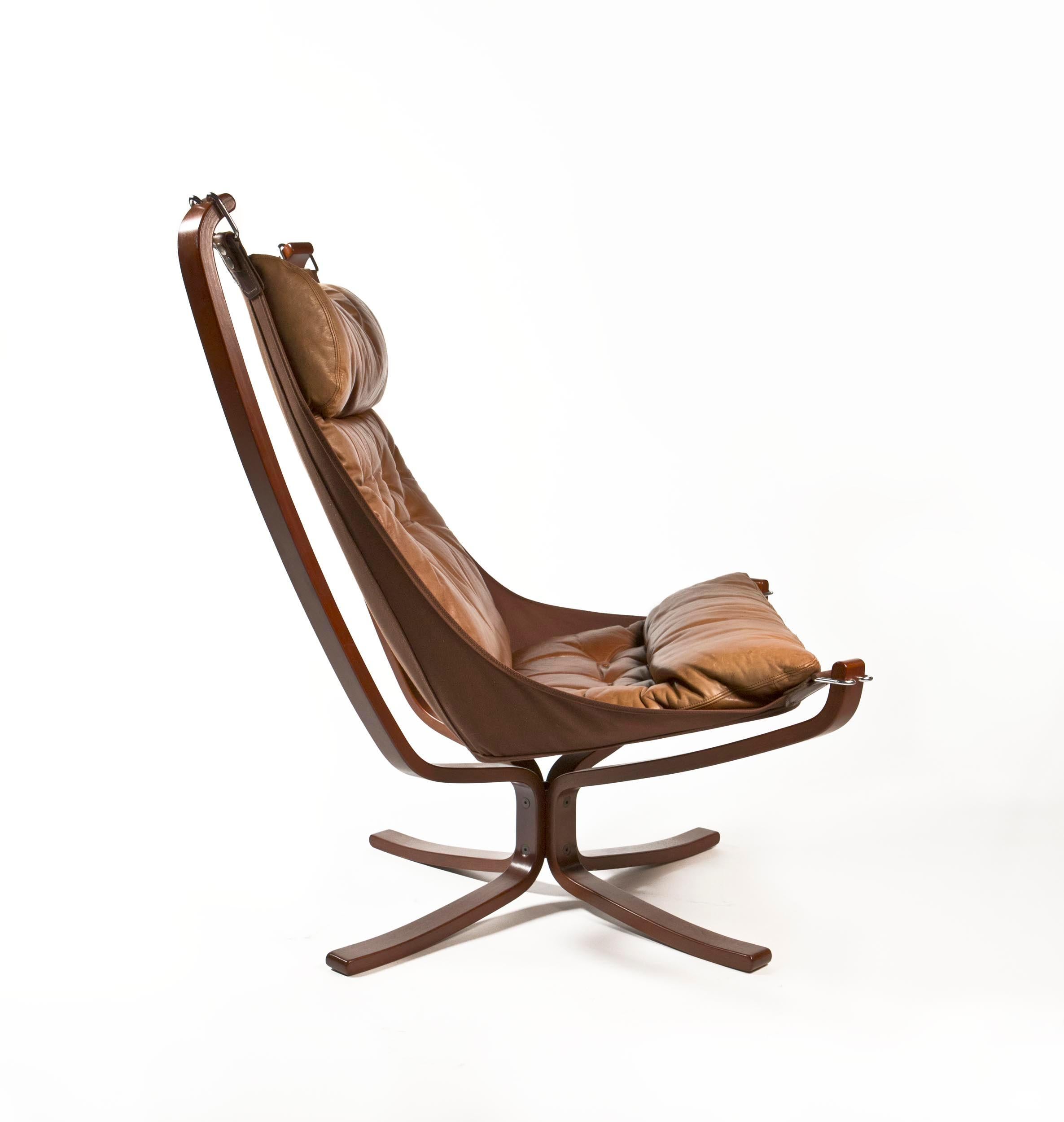 Norwegian Falcon Chair by Sigurd Ressell for Vatne Møbler in Brown Leather, Norway, 1970s