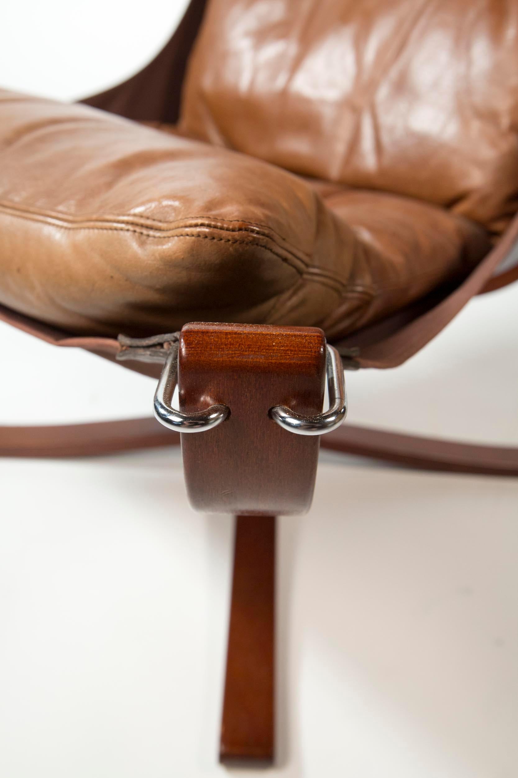 Falcon Chair by Sigurd Ressell for Vatne Møbler in Brown Leather, Norway, 1970s 1