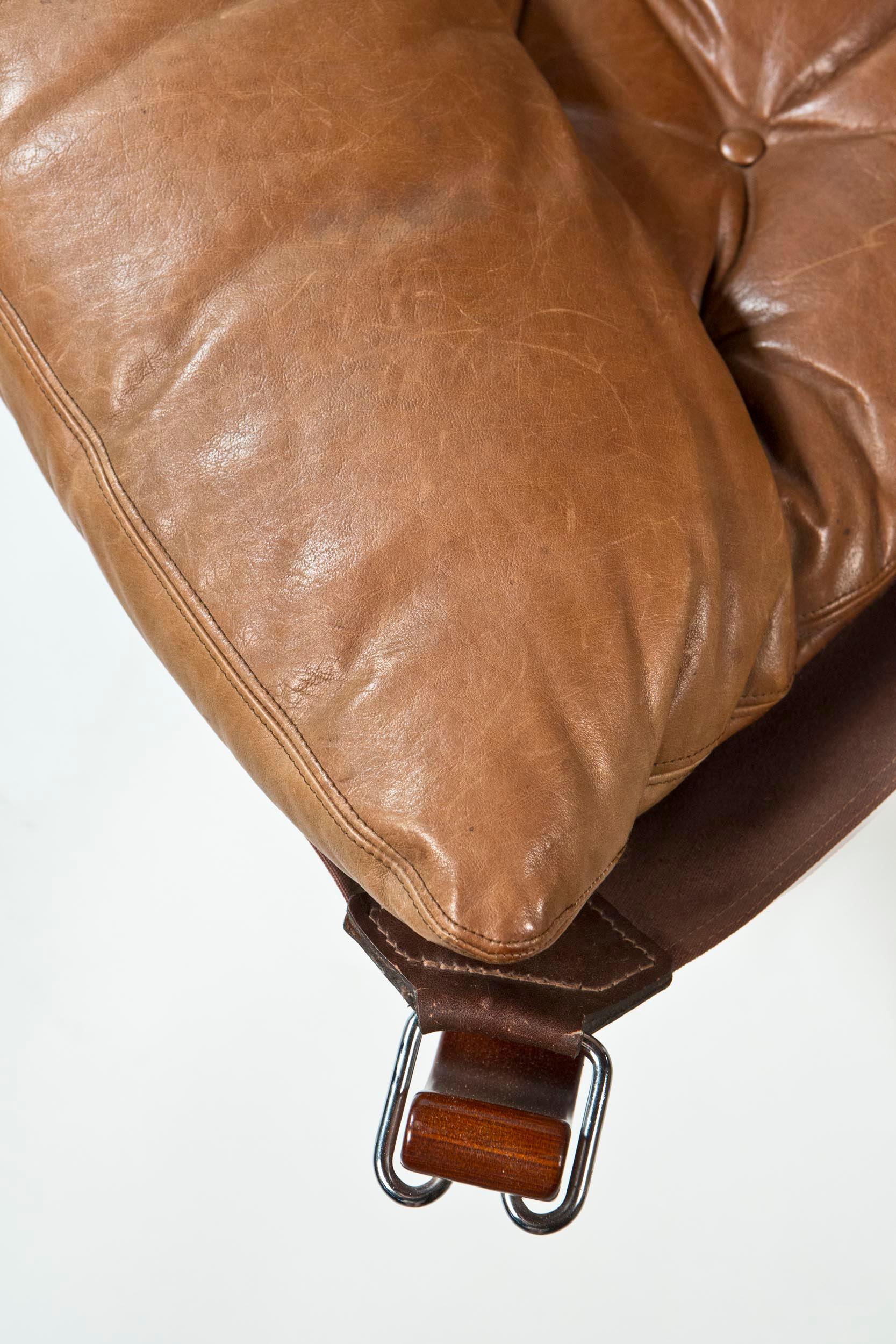 Falcon Chair by Sigurd Ressell for Vatne Møbler in Brown Leather, Norway, 1970s 2