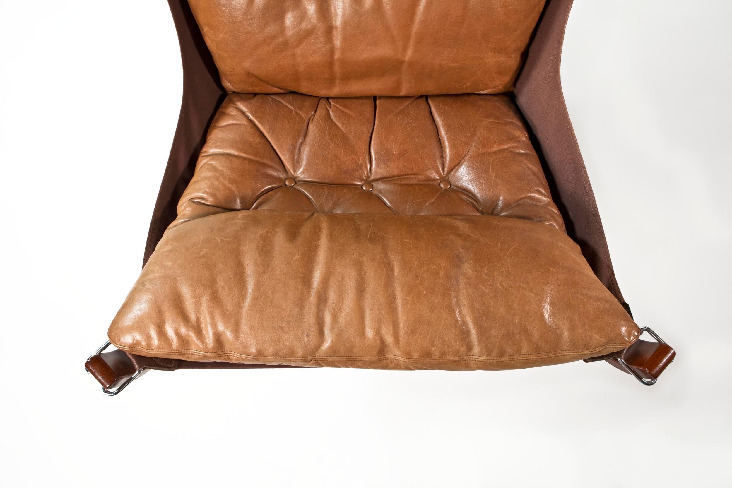Falcon Chair by Sigurd Ressell for Vatne Møbler in Brown Leather, Norway, 1970s 3