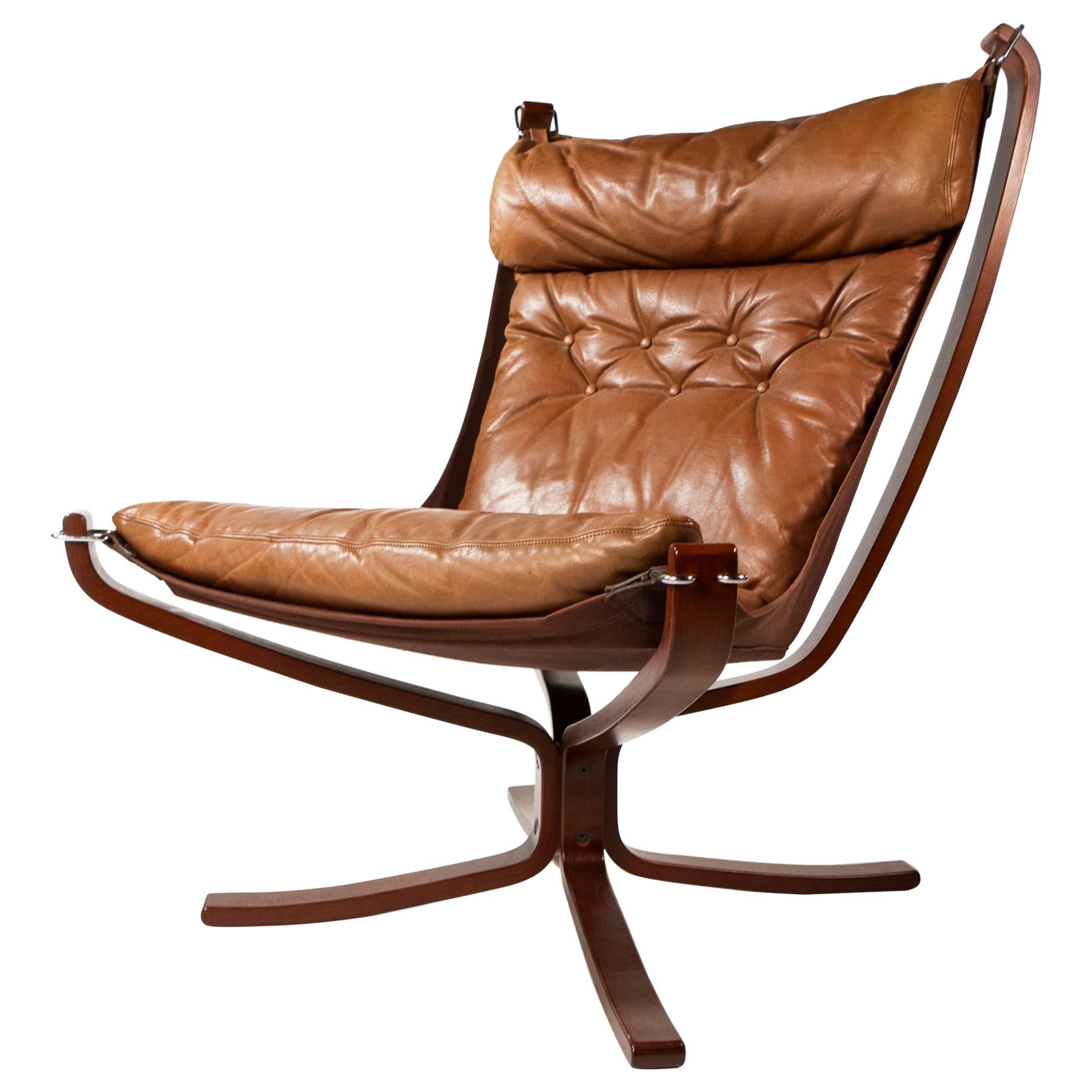 Falcon Chair by Sigurd Ressell for Vatne Møbler in Brown Leather, Norway, 1970s