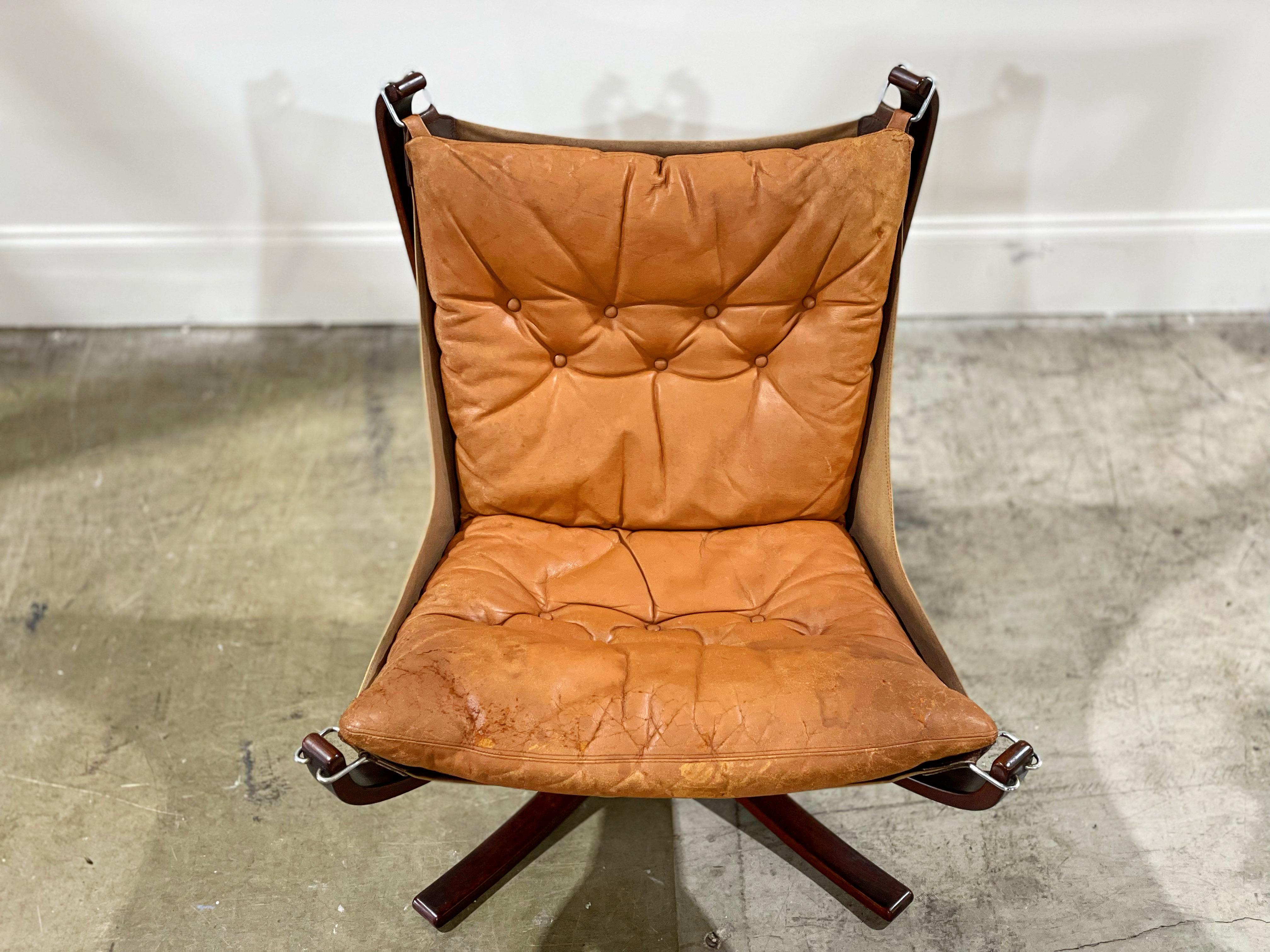 Swedish Falcon Chair by Sigurd Ressell for Vatne Mobler, Cognac Leather, Sweden, 1965
