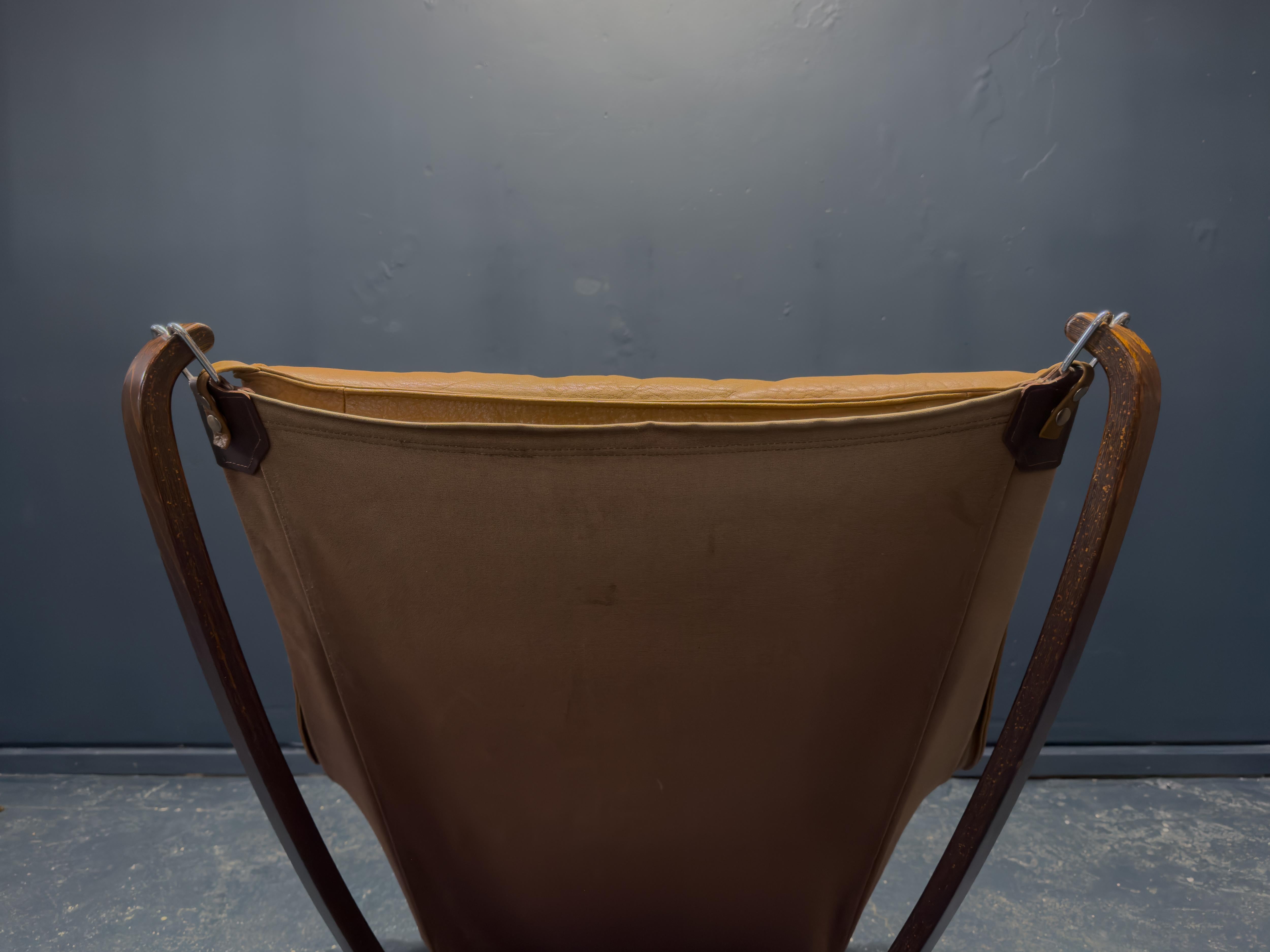 Leather Falcon Chair with Footstool by Sigurd Resell For Sale