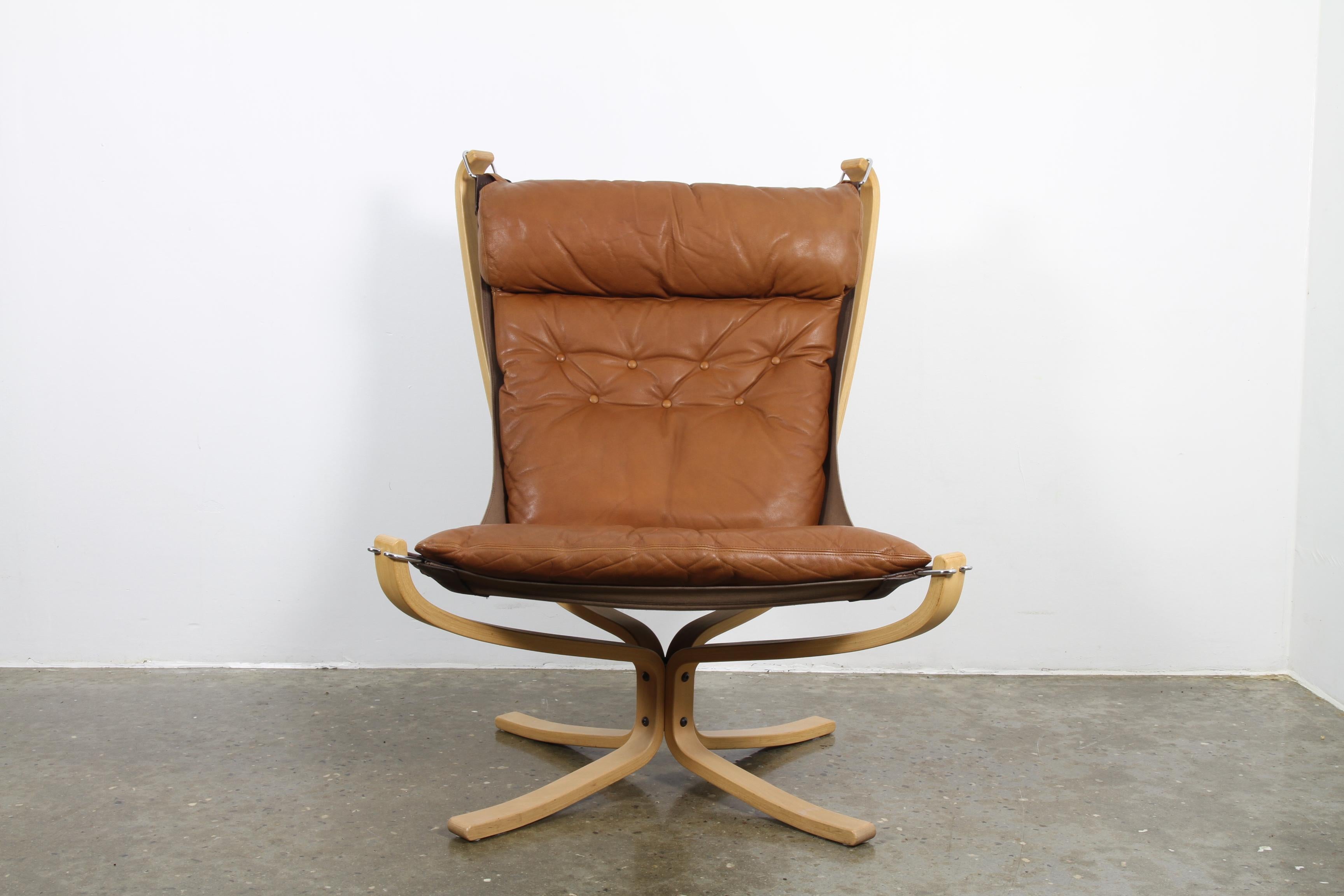 Leather Falcon Chair with Ottoman by Sigurd Ressell, 1970s